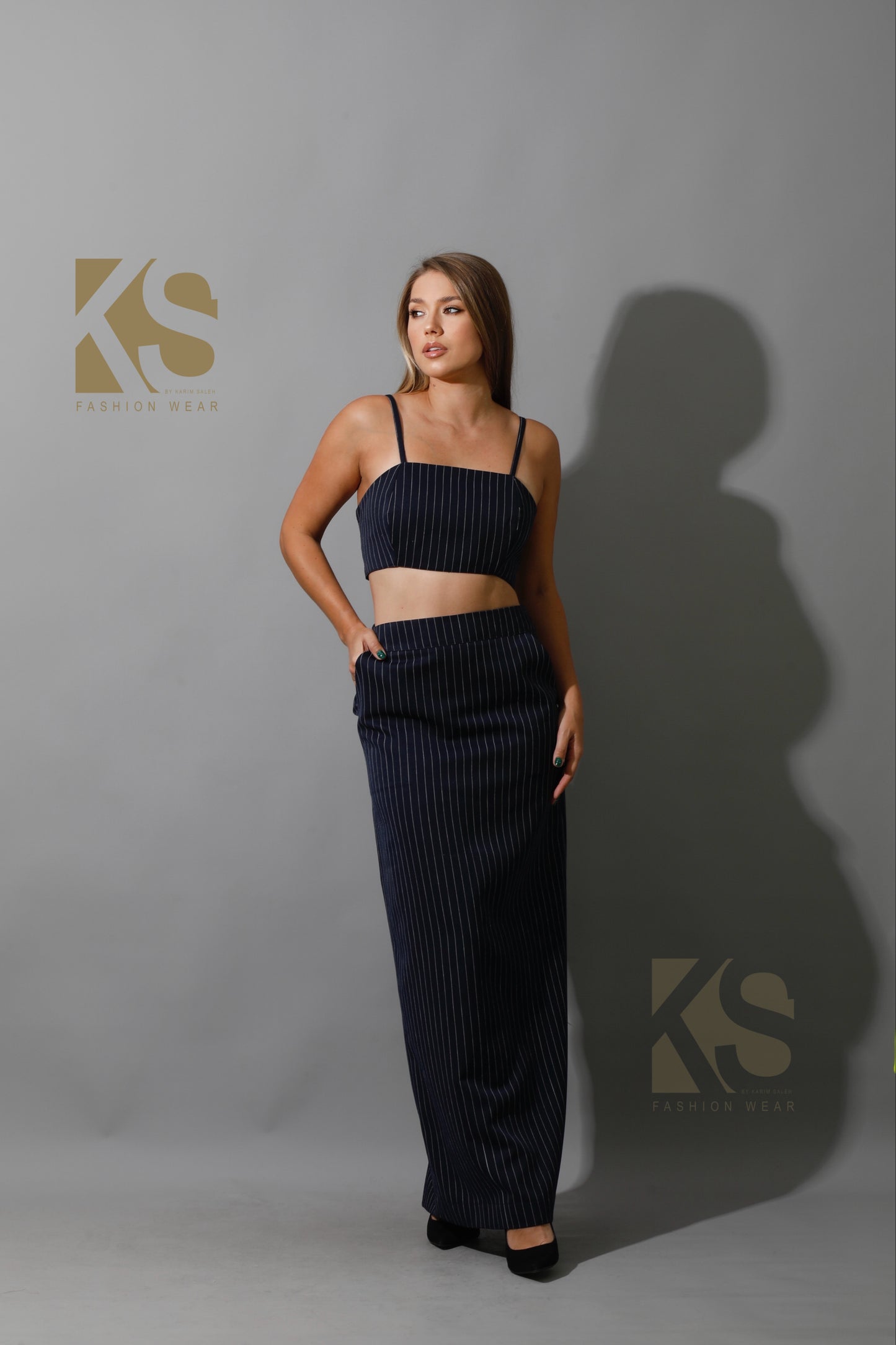 Striped Bra Top Co-Ord - Navy