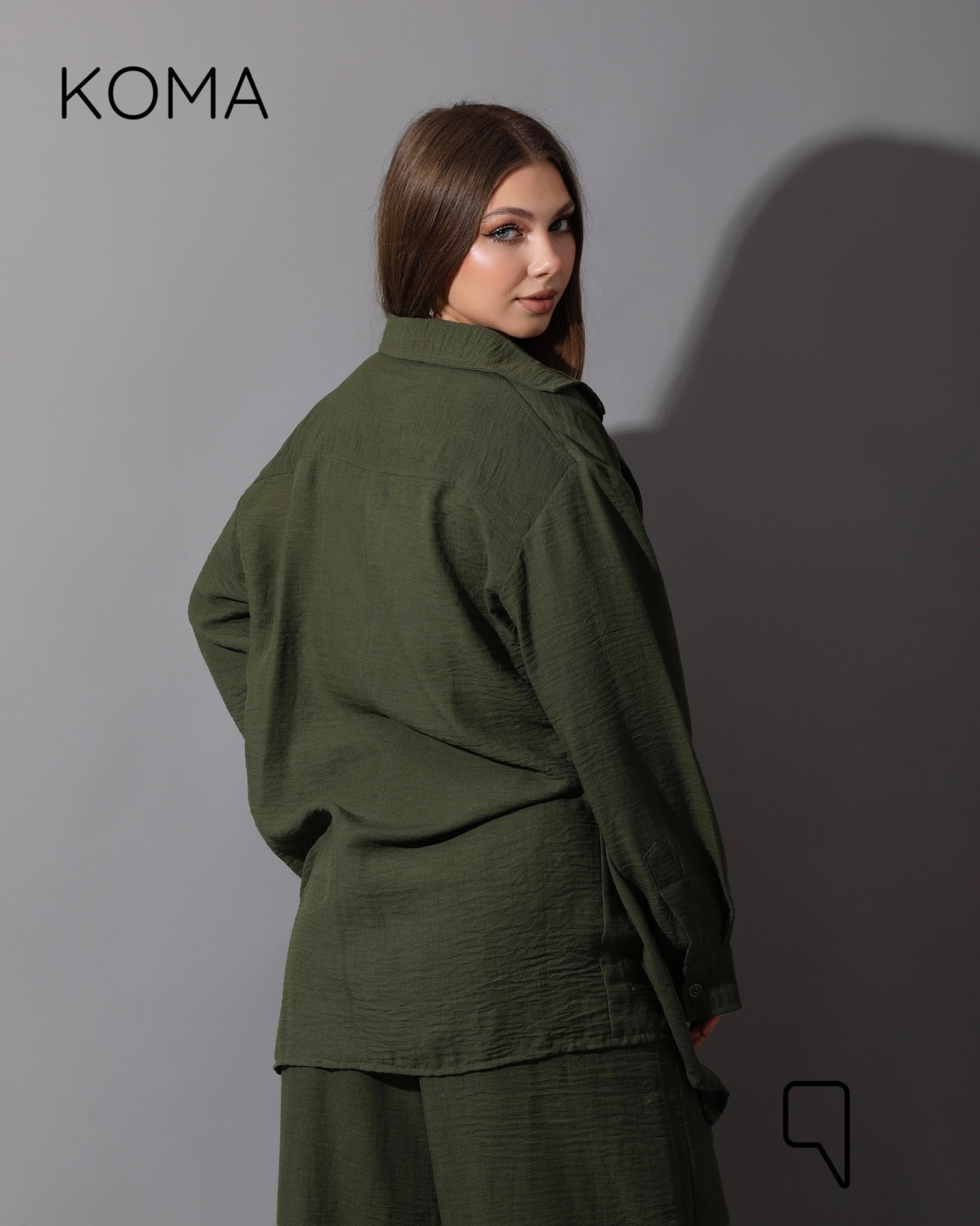 Co-Ord Lenin Long Sleeve Shirt & Wide Leg Trousers - Olive