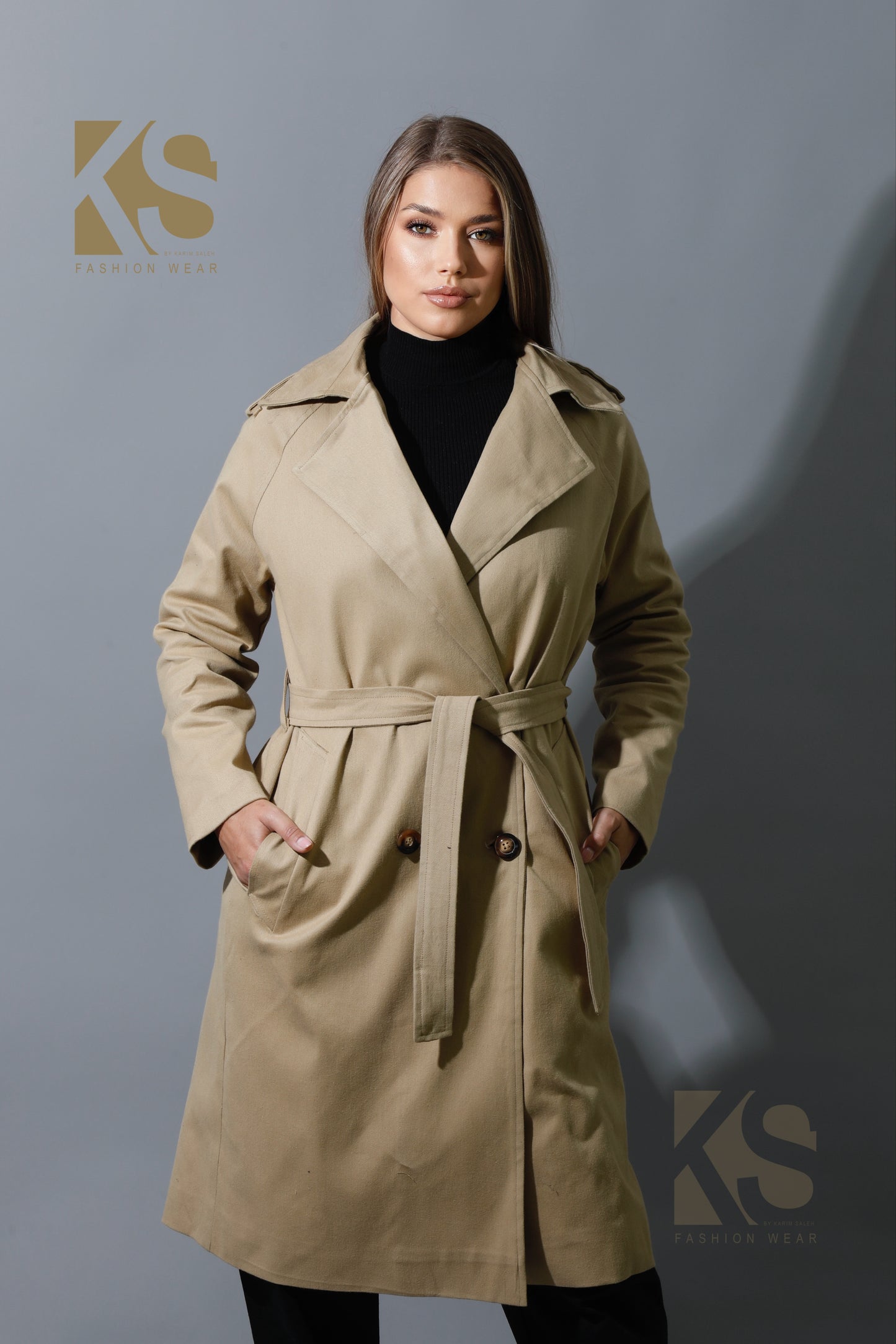 Wrapped Belted Trench Coat - Beige