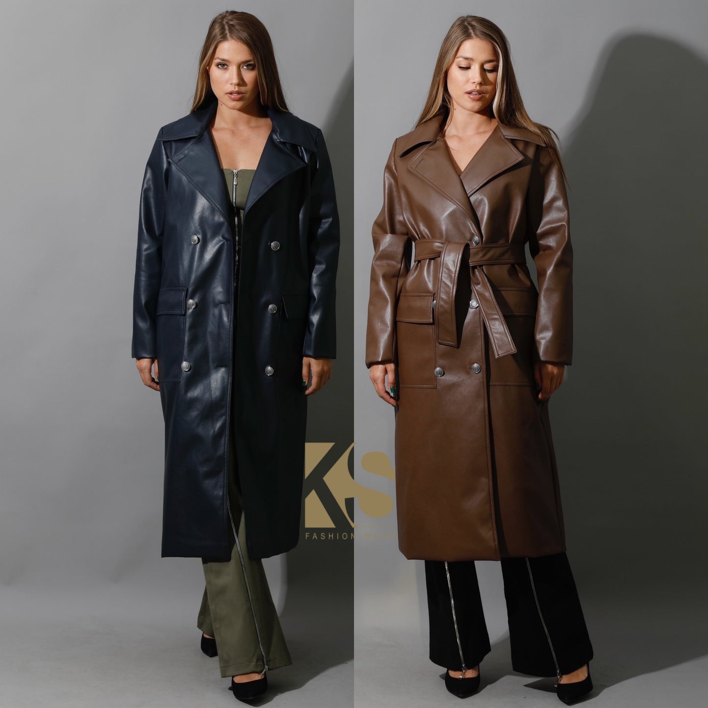 Textured Leather Coat - Brown