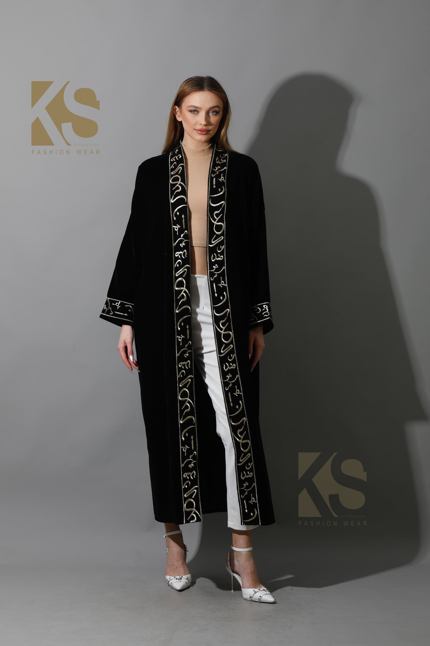 Arabic Letter Long Kaftan - Black & Gold