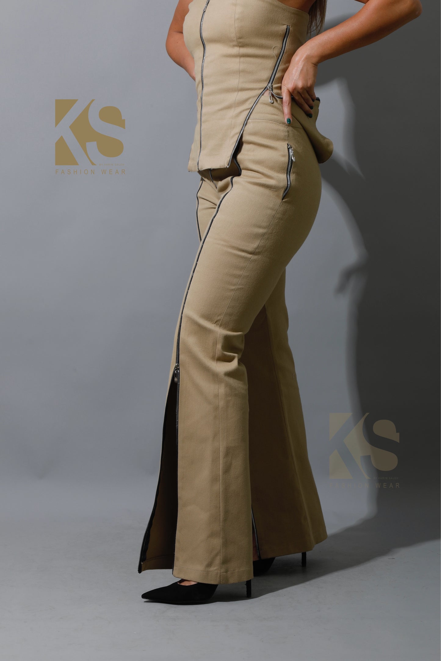 Co-Ord Some Protel Top & BootCut pants - Beige