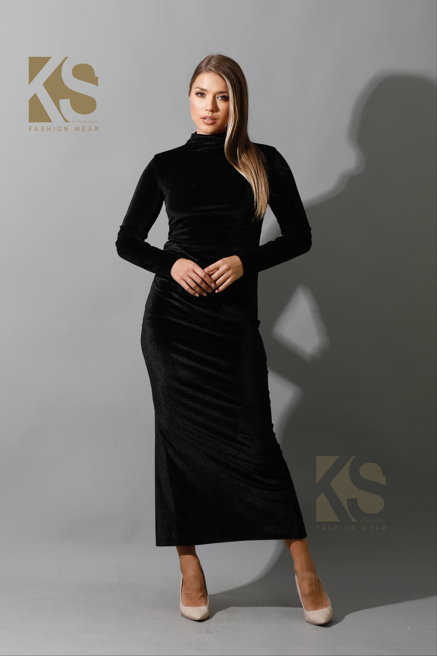 Back Slit Midi Dress - Black