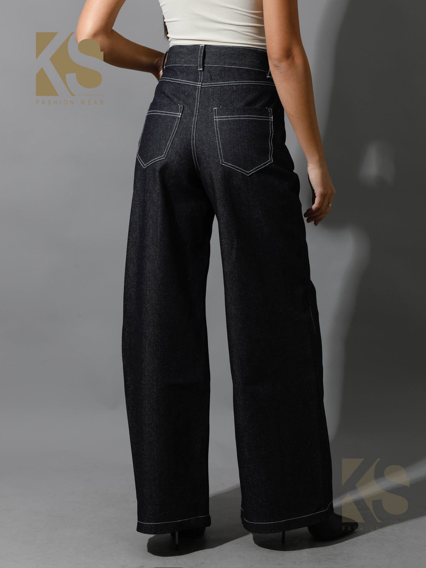 Co-Ord Jeans Cutout Shirt & Cutout Pants - Navy Blue
