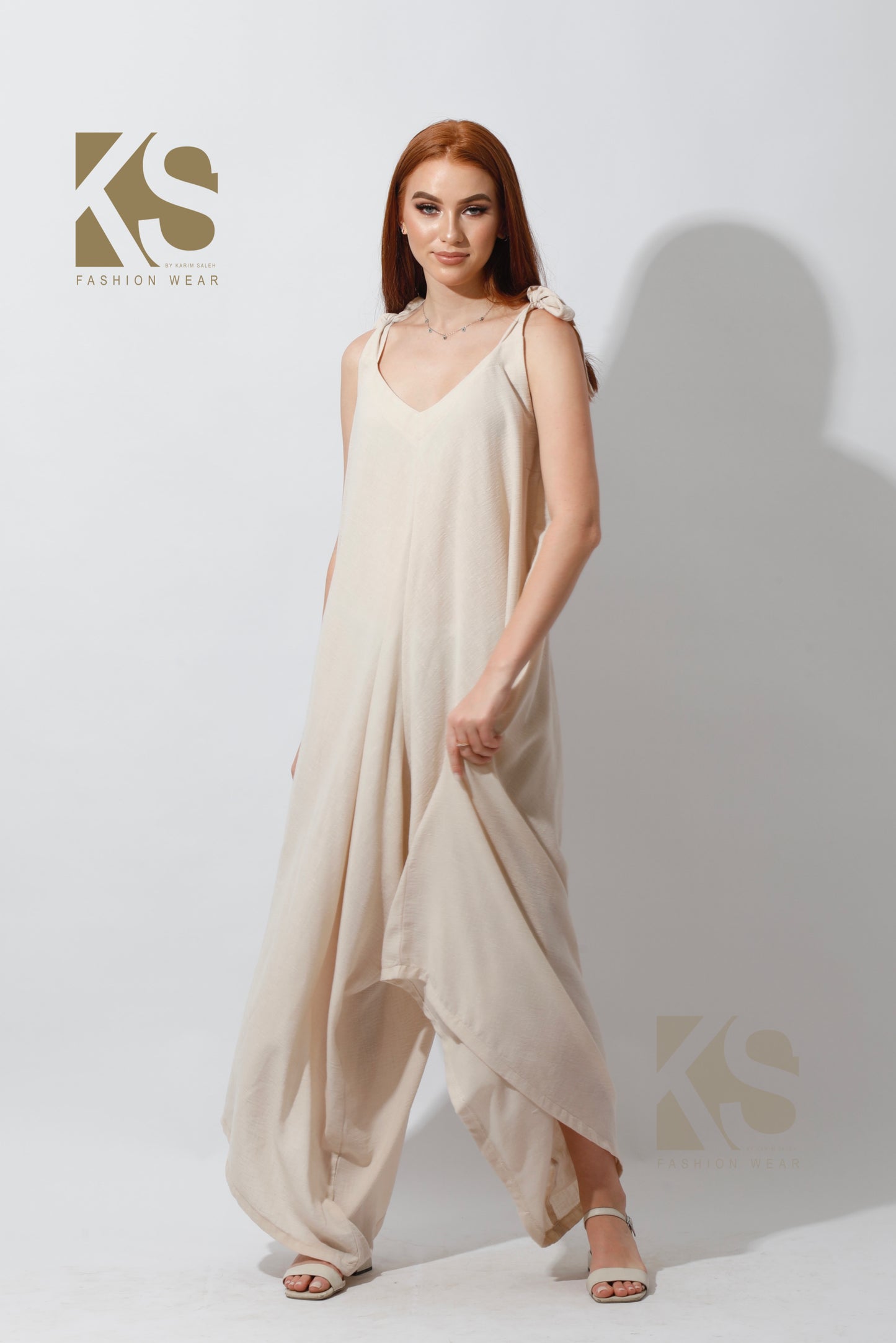 Tied Up Lose Jumpsuit - Beige