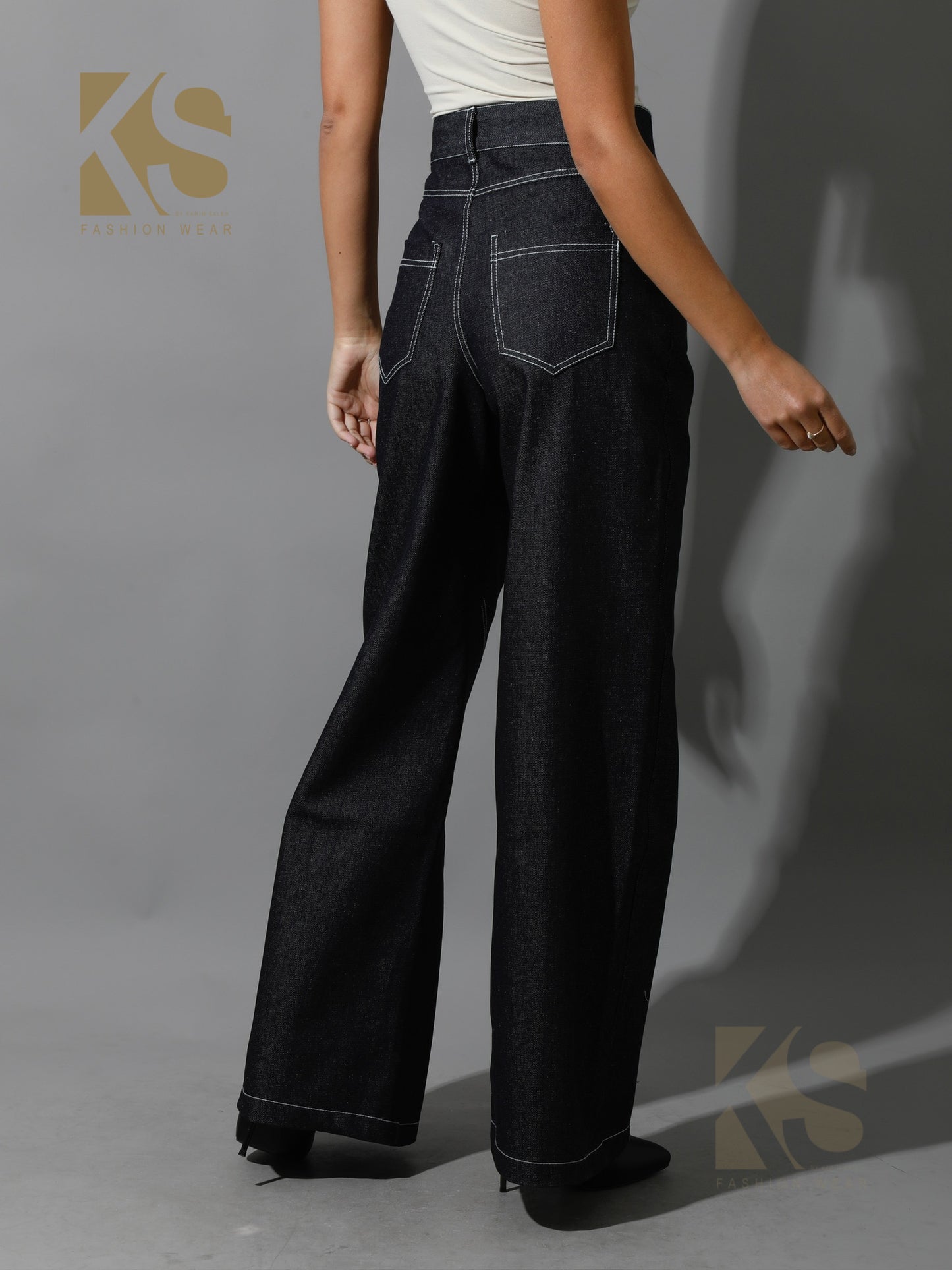Co-Ord Jeans Cutout Shirt & Cutout Pants - Navy Blue