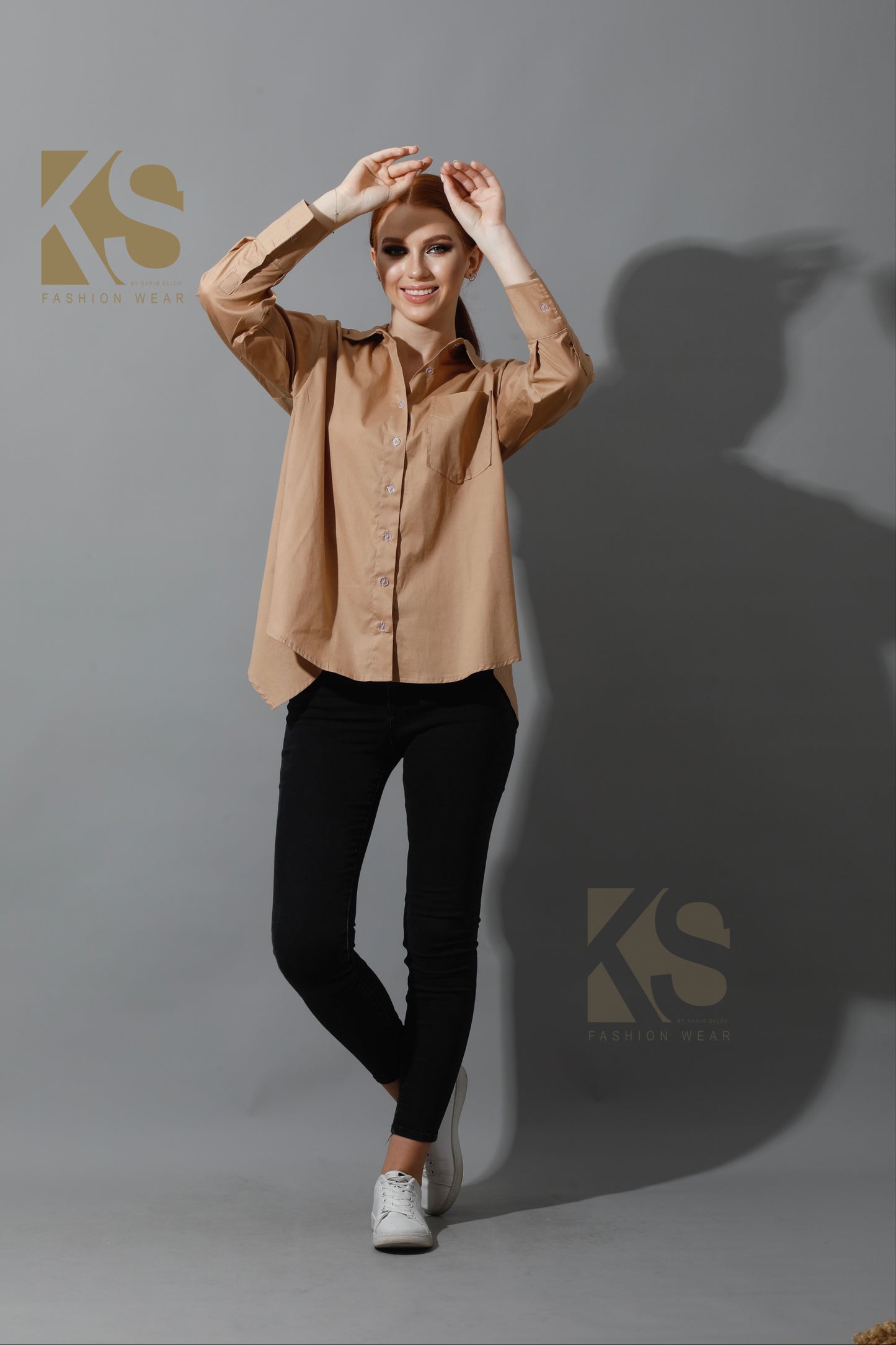 Back Slit Shirt - Beige