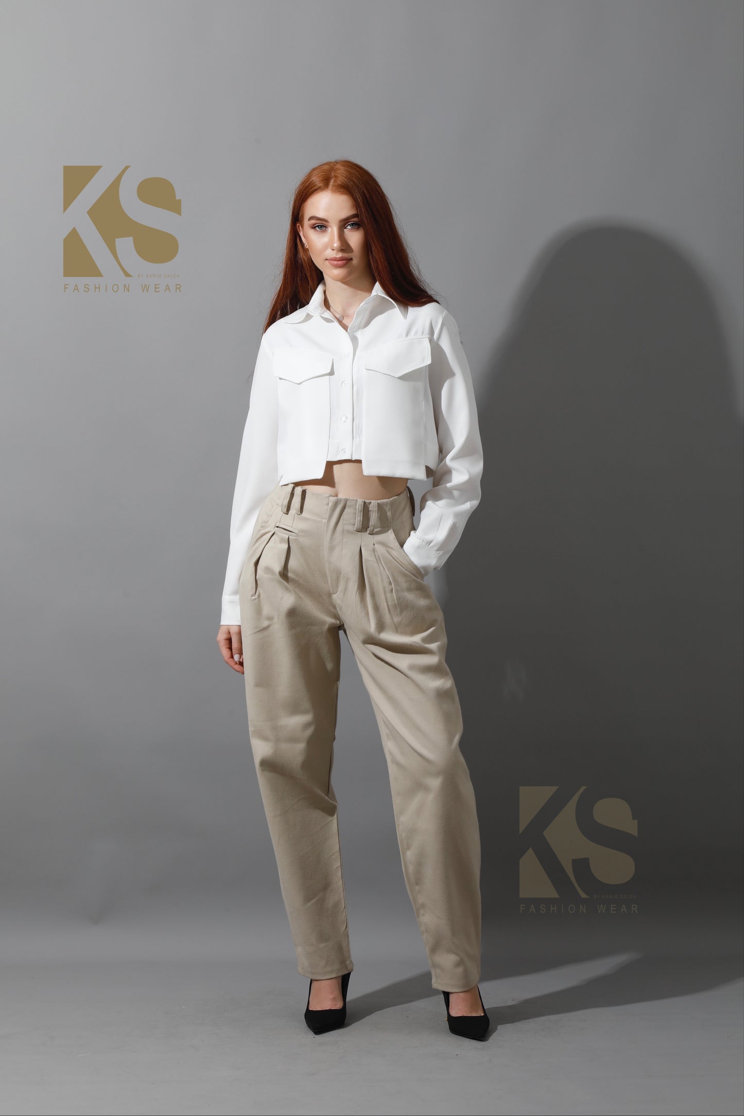 High Rise Paper-Bag Pants - Light Beige