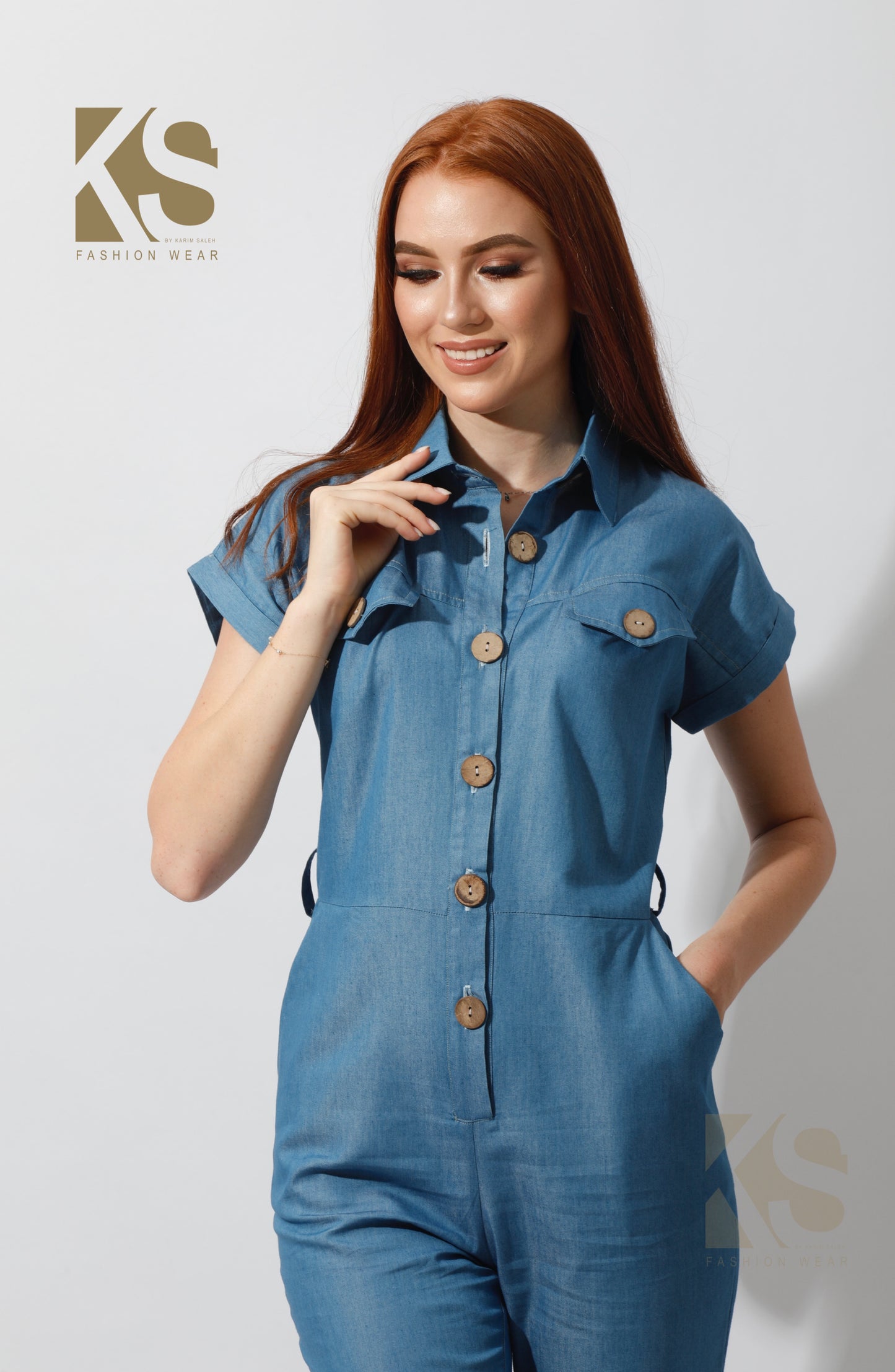 Buttons Jeans Jumpsuit - Blue