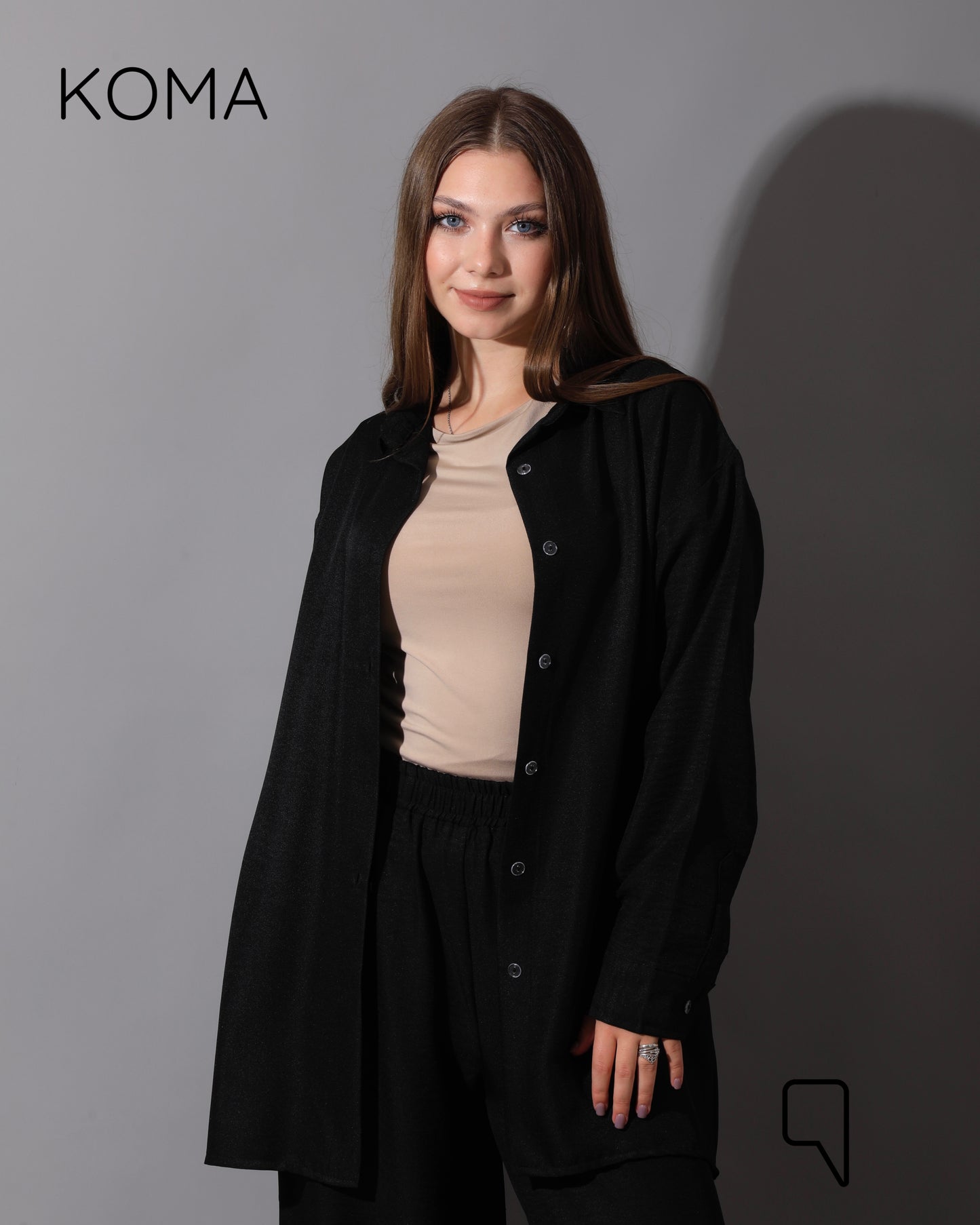 Co-Ord Lenin Long Sleeve Shirt & Wide Leg Trousers - Black