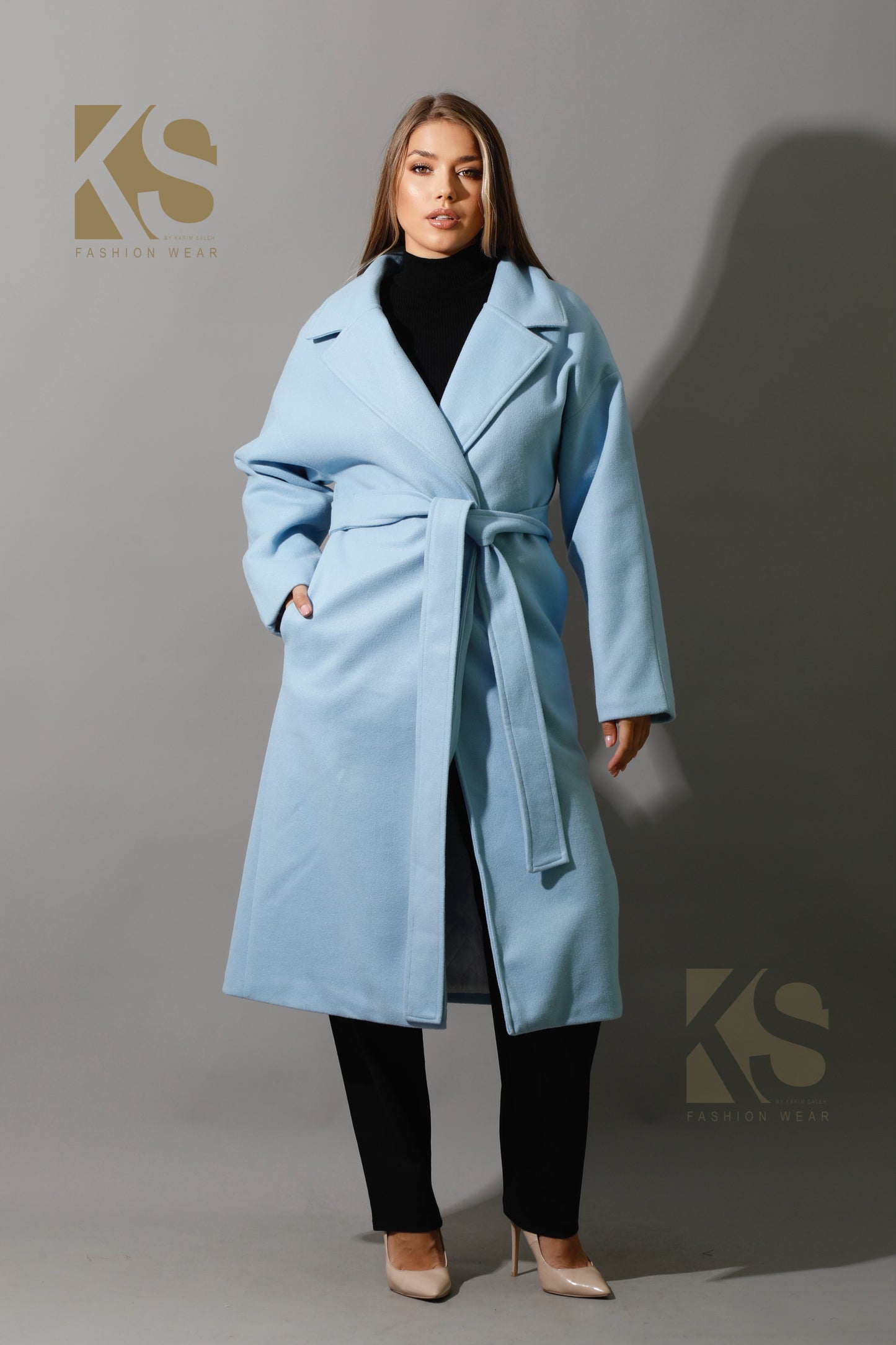 Oversized Wrapped Coat - Babe Blue