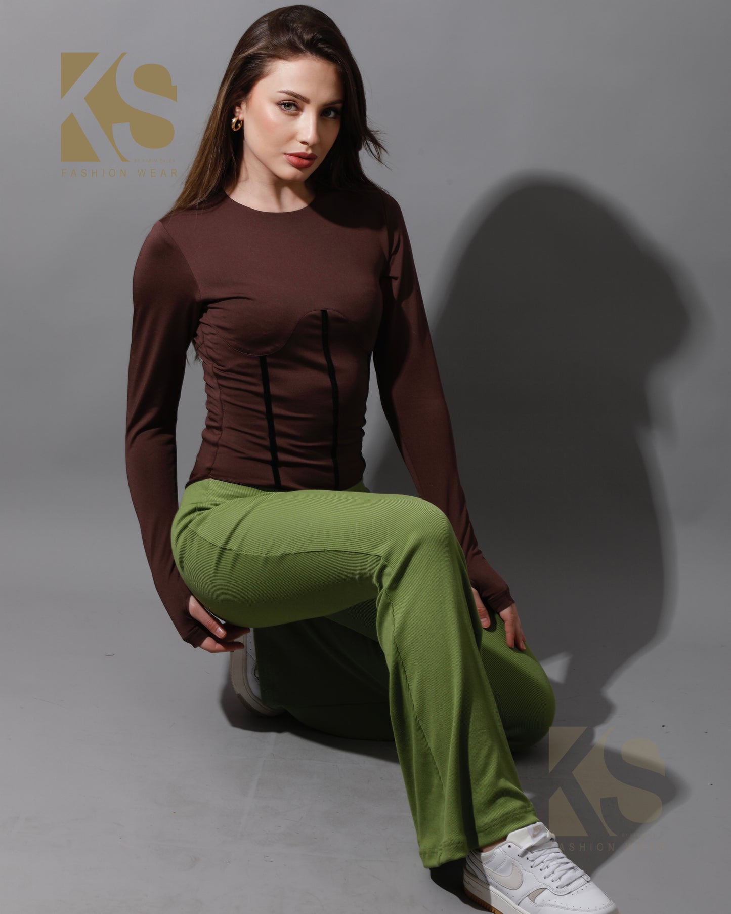 Slinky Flared Trousers - Kiwi Green
