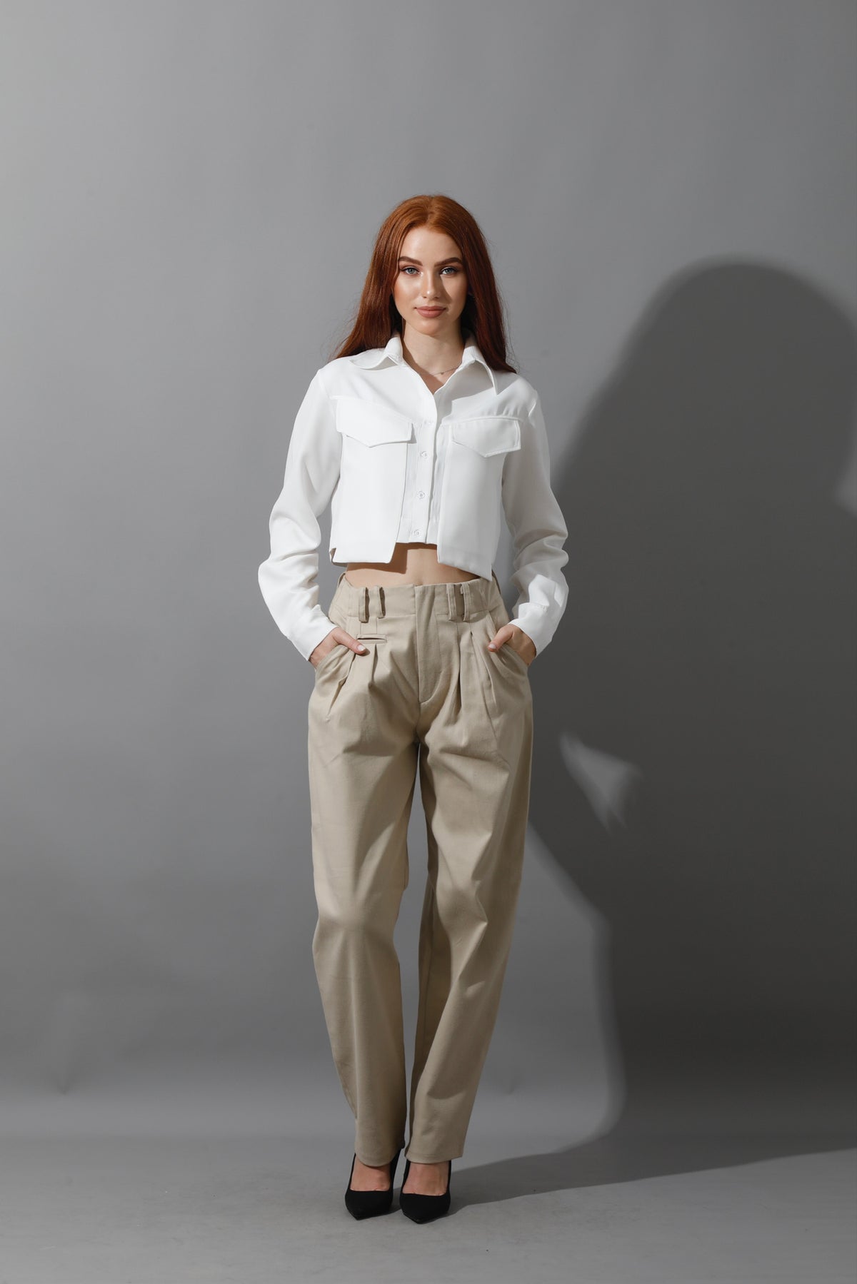 Pockets Cropped Shirt - White