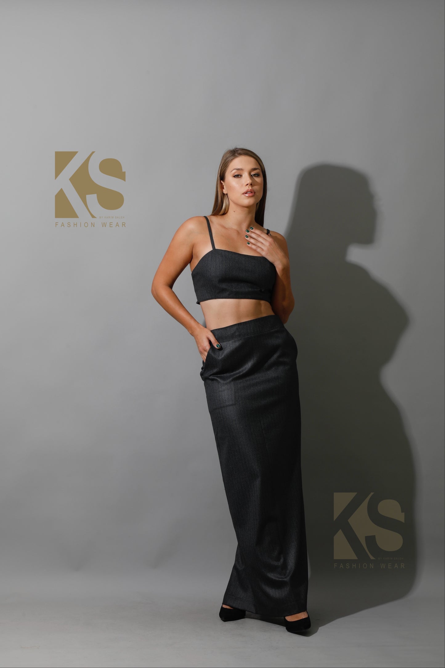 Striped Bra Top Co-Ord - Gray