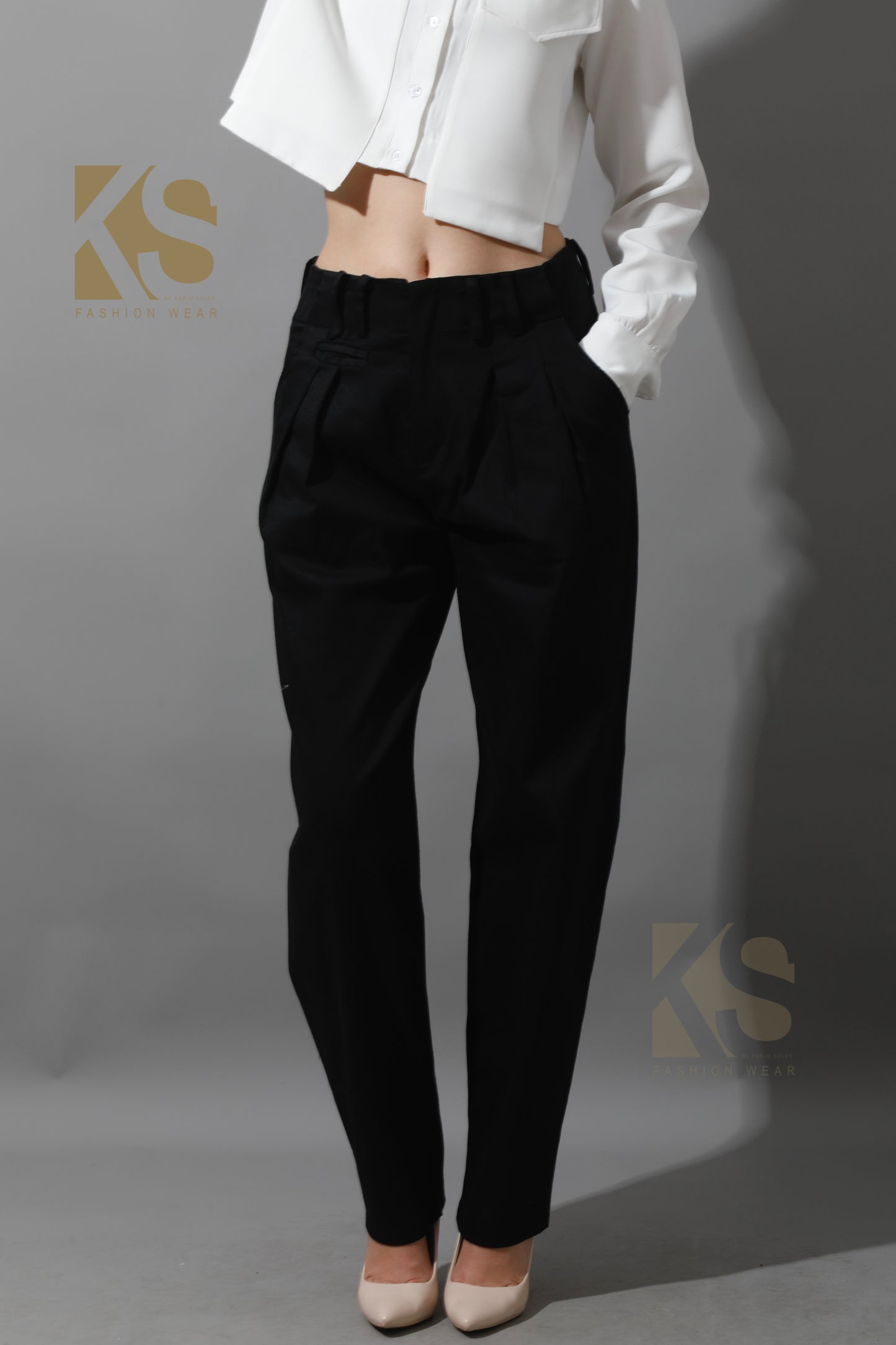 High Rise Paper-Bag Pants - Black