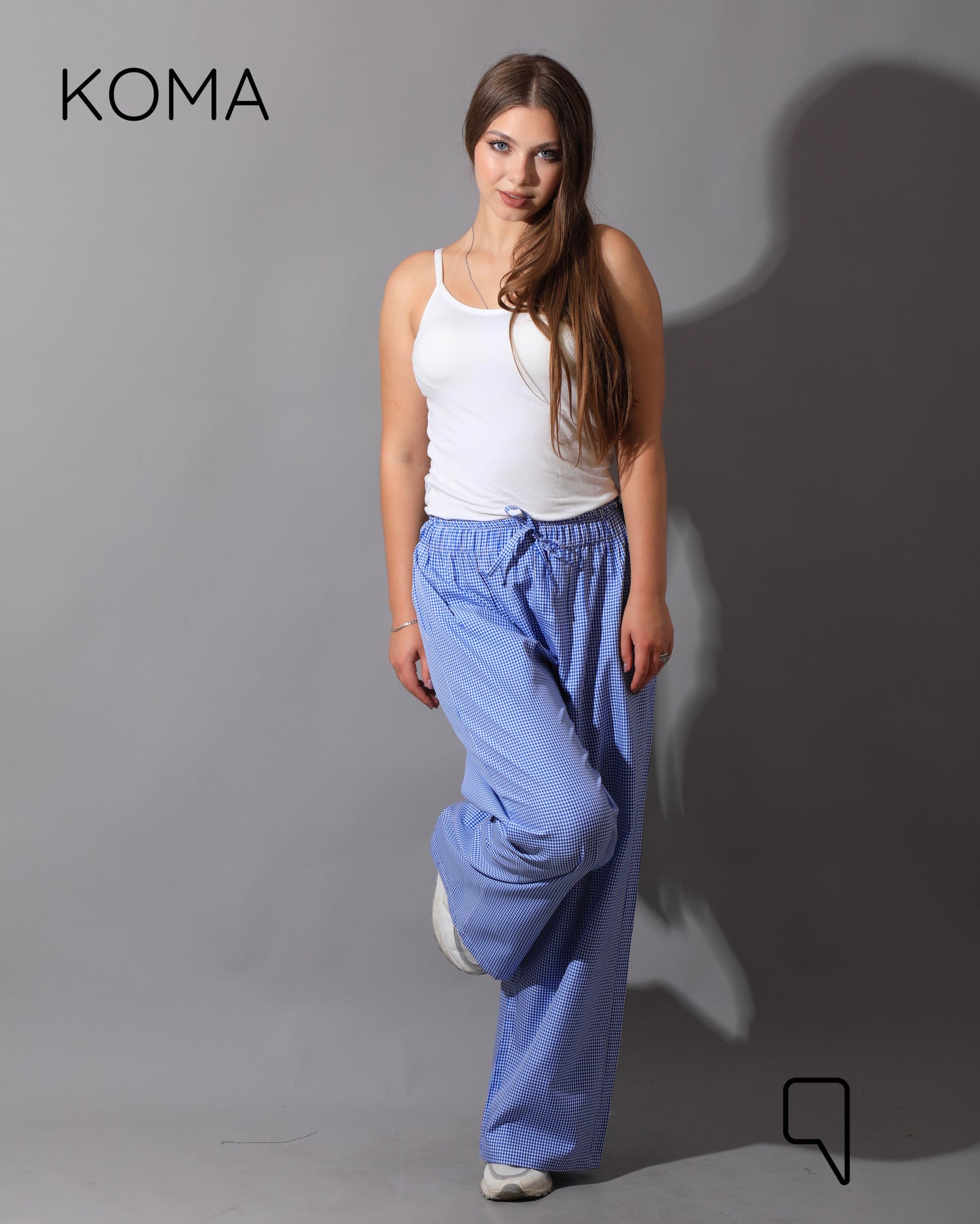 Plaid Straight Leg trousers - Plaid Baby Blue