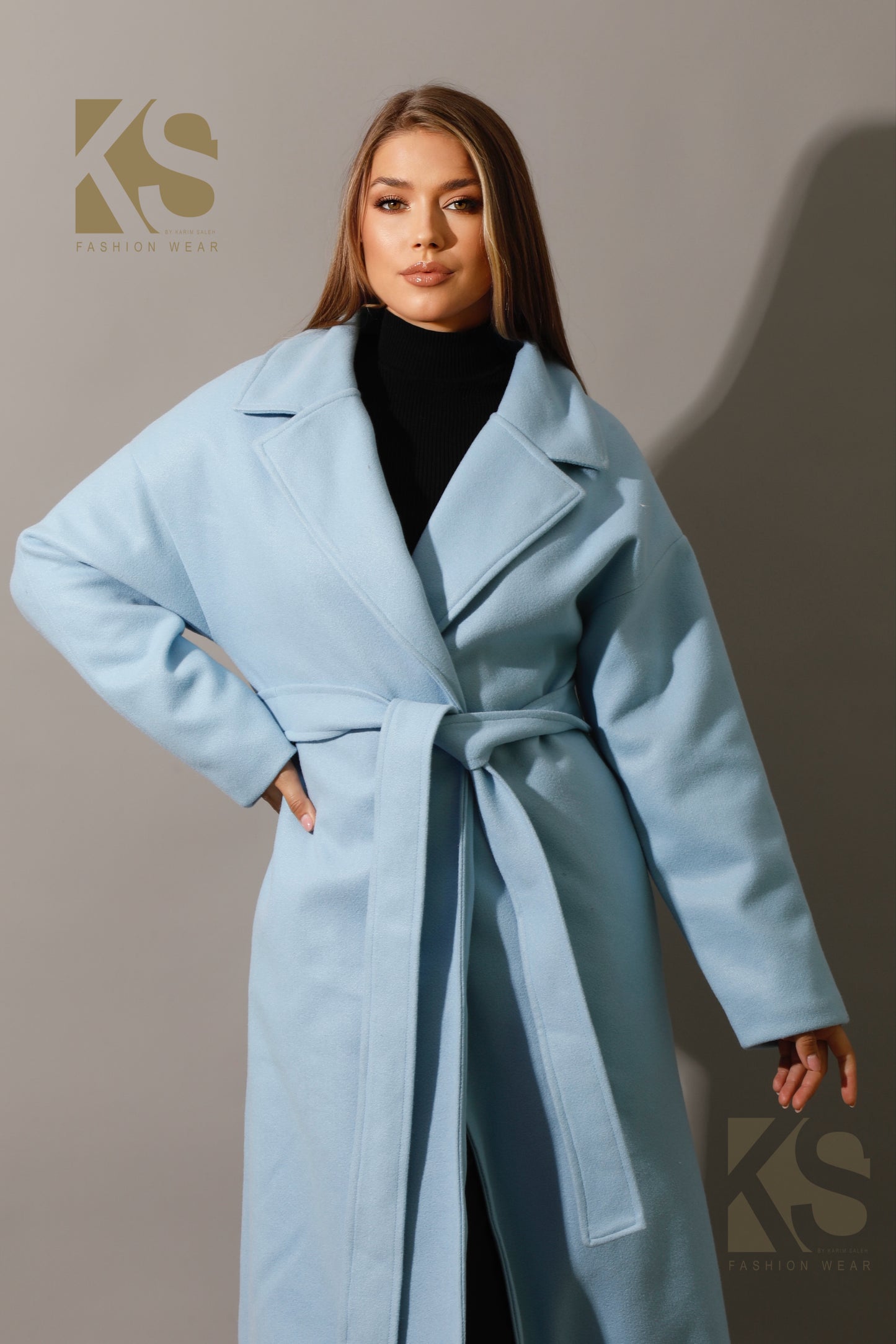 Oversized Wrapped Coat - Babe Blue