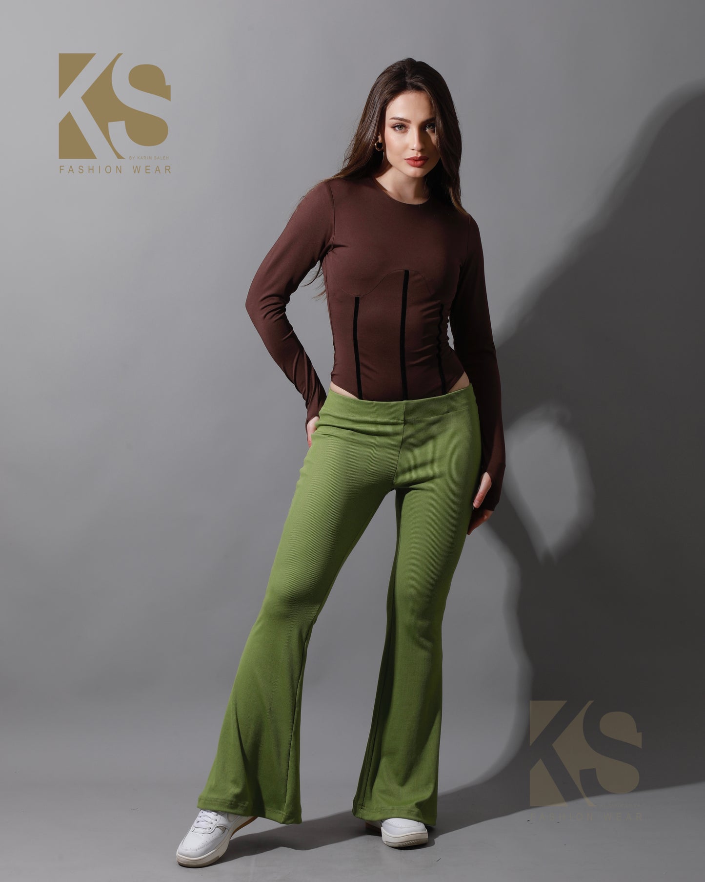 Slinky Flared Trousers - Kiwi Green