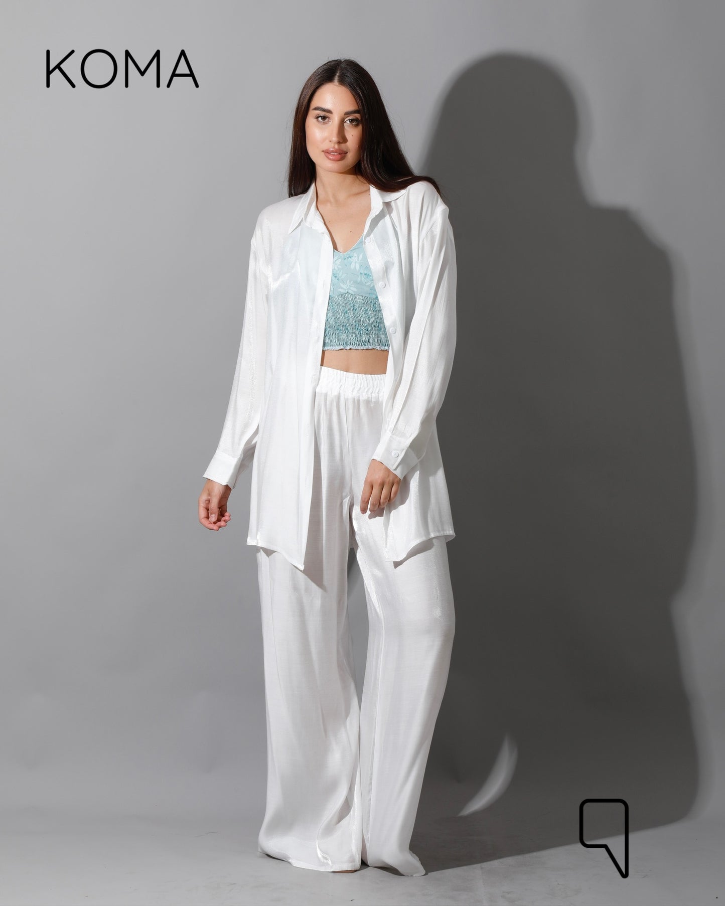 Shemer Long Shirt & Wide Leg Trousers Set - white