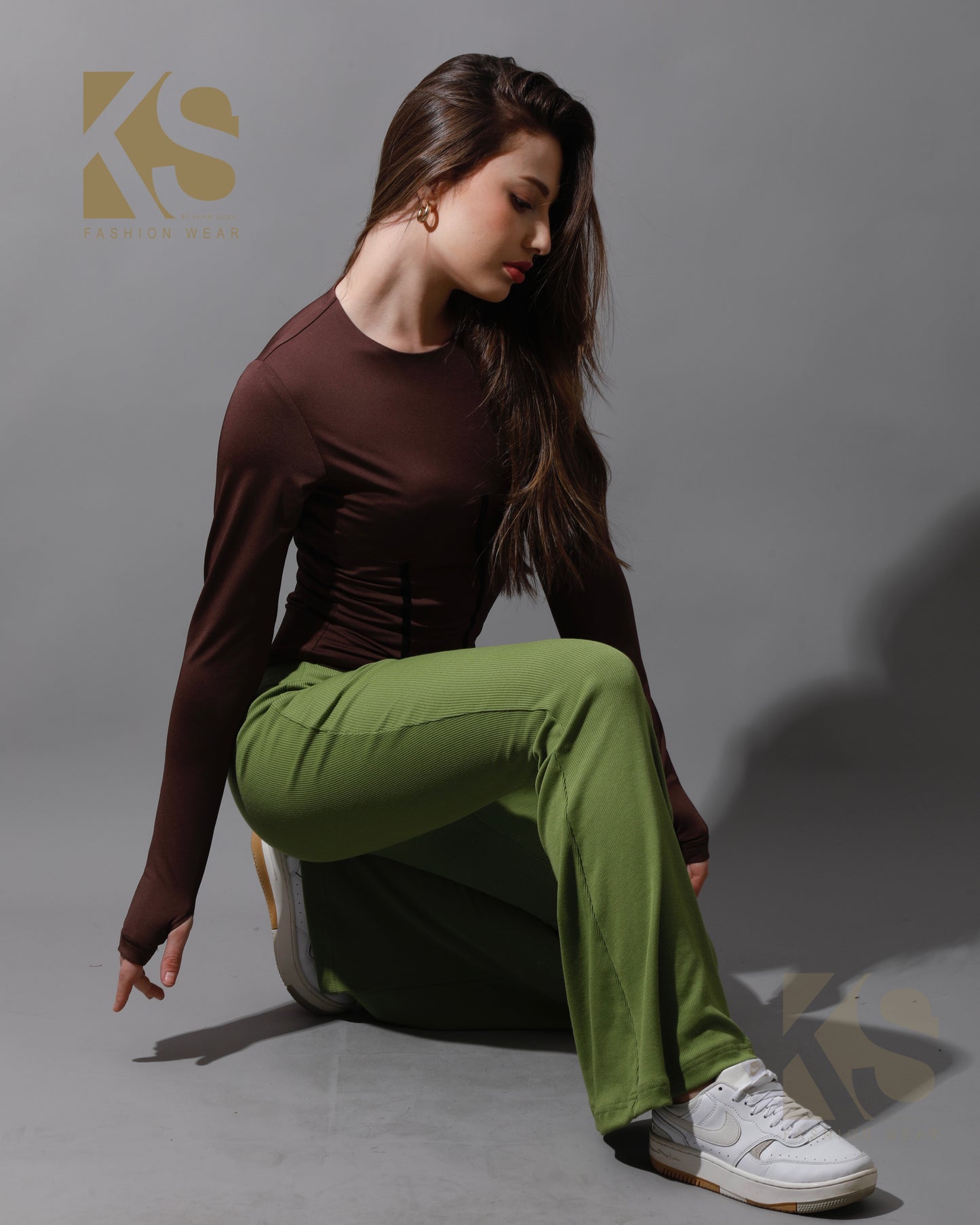 Slinky Flared Trousers - Kiwi Green