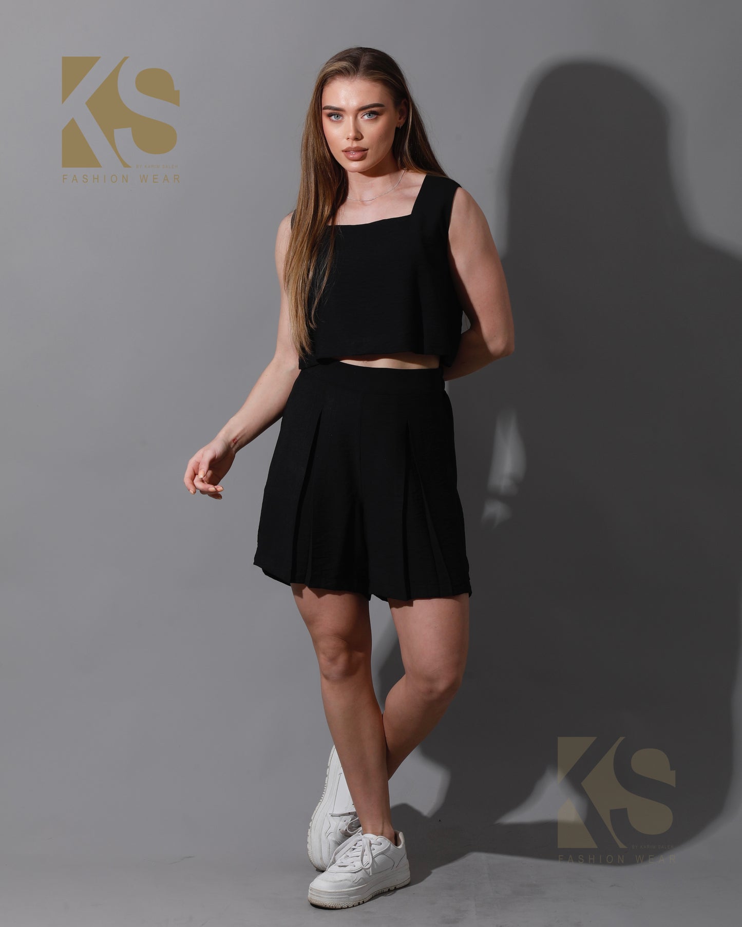 Tank Top & Flared Shorts Set - Black