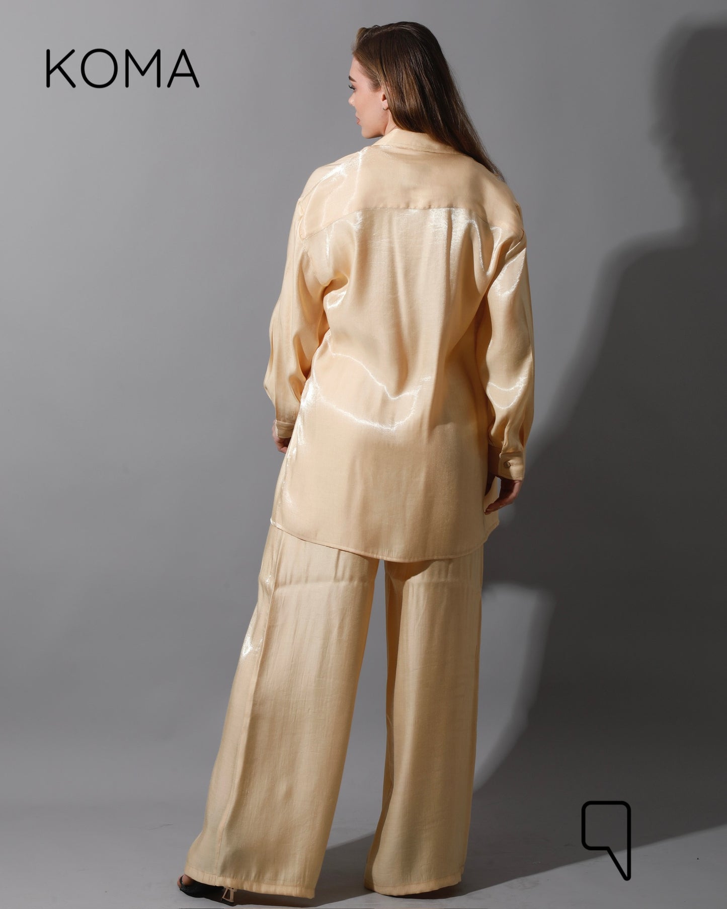 Shemer Long Shirt & Wide Leg Trousers Set - Beige