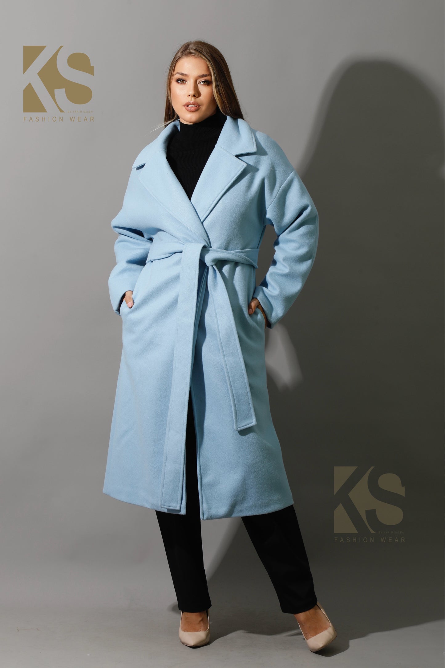 Oversized Wrapped Coat - Babe Blue