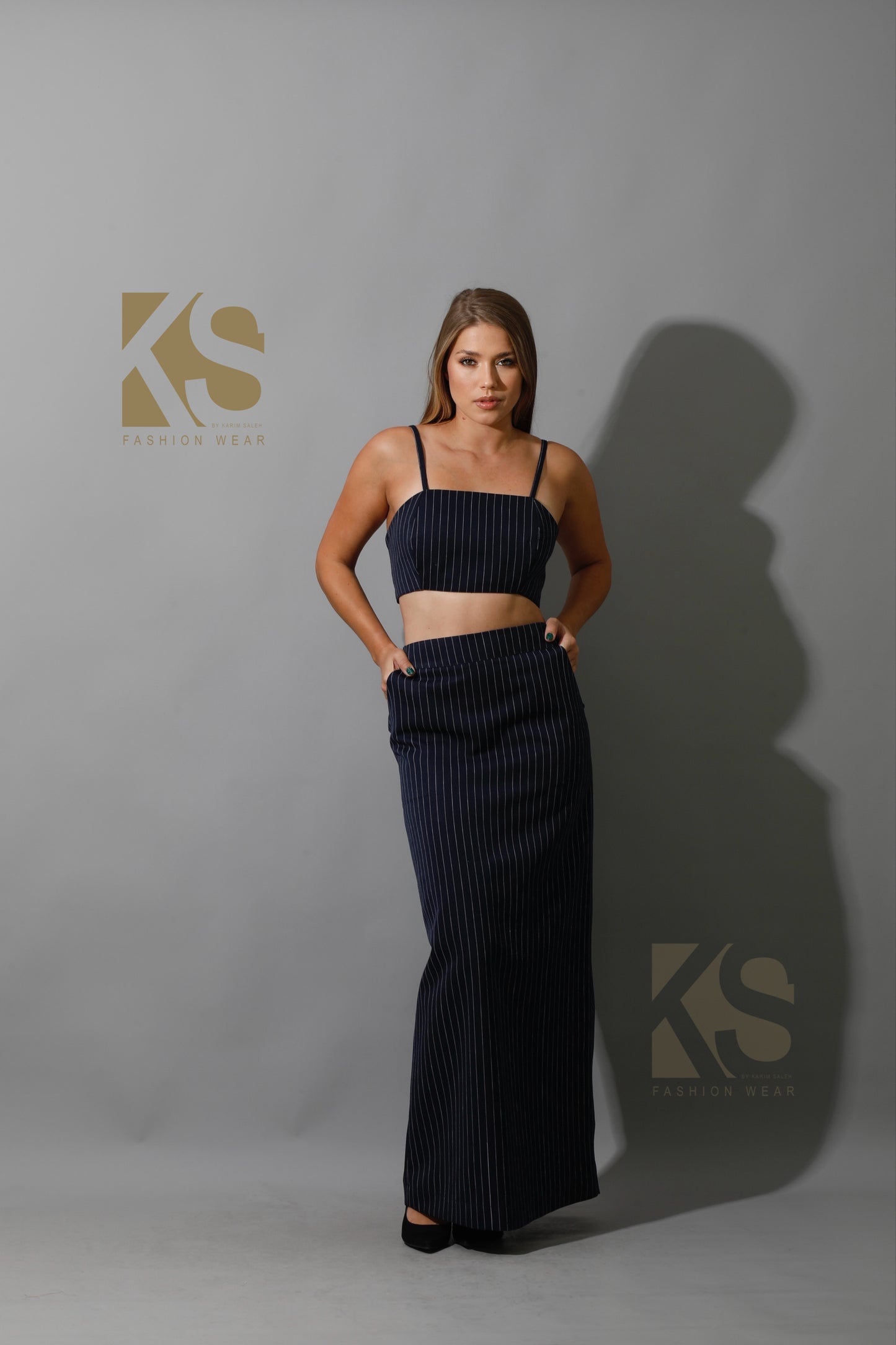 Striped Bra Top Co-Ord - Navy
