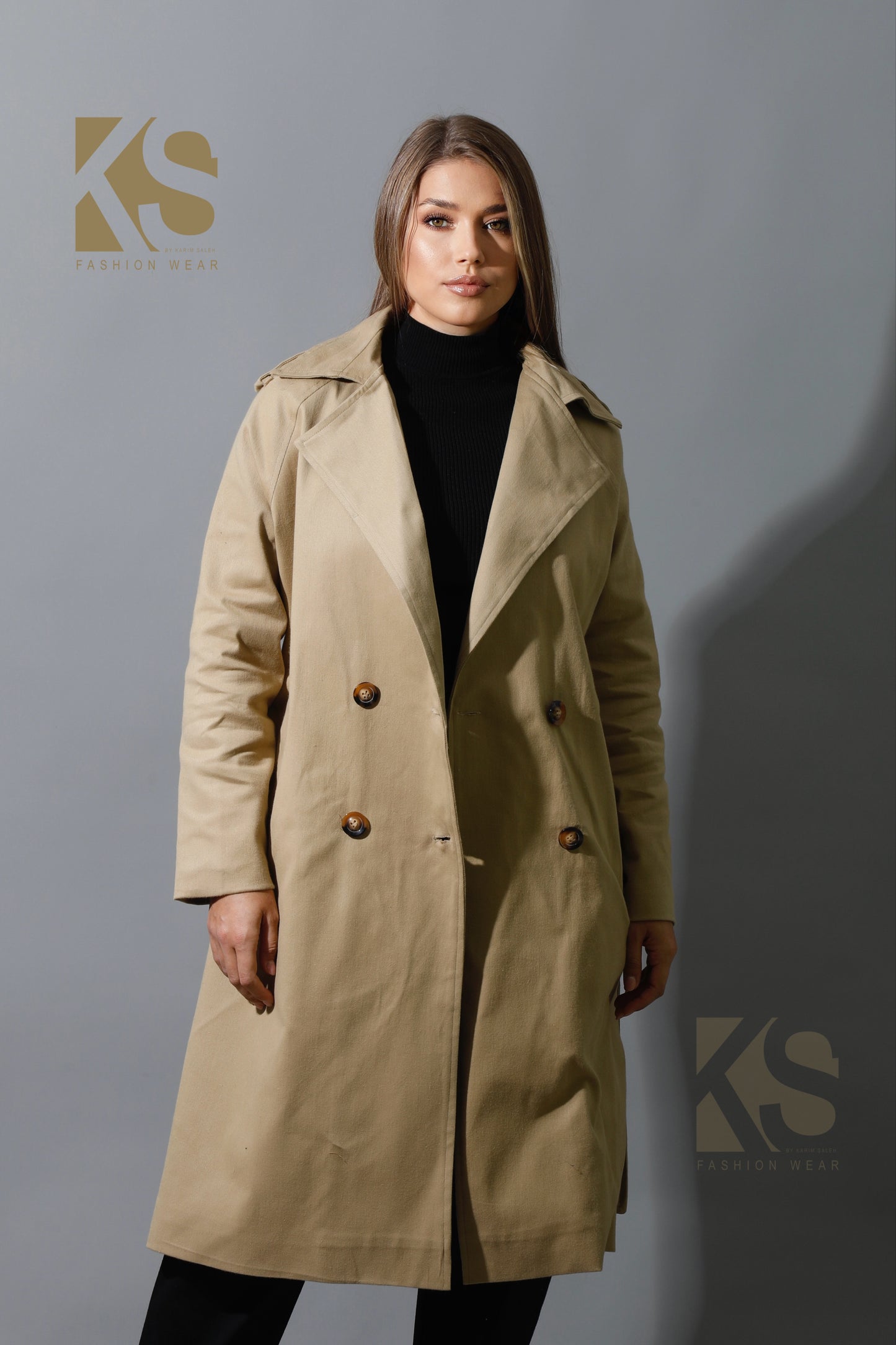 Wrapped Belted Trench Coat - Beige