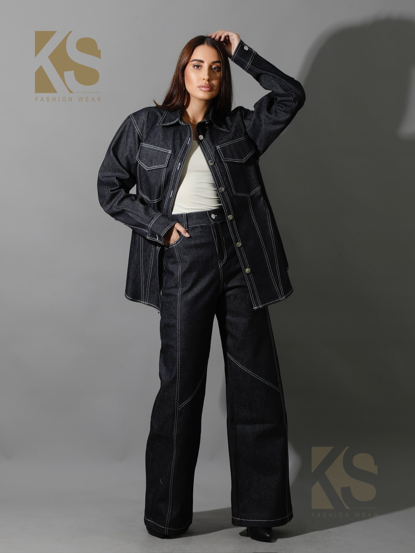 Co-Ord Jeans Cutout Shirt - Navy Blue