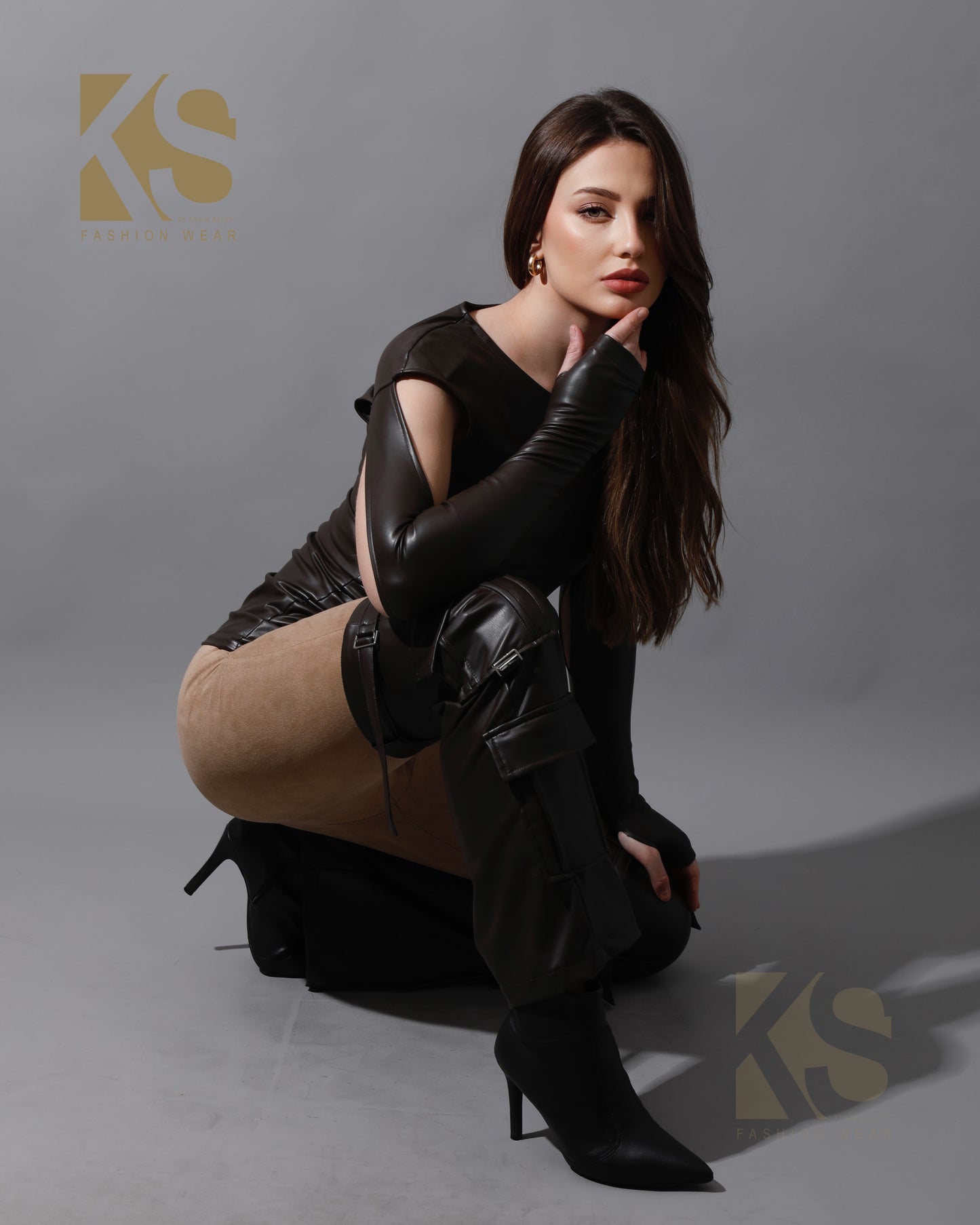 Leather Cutout Top - Brown