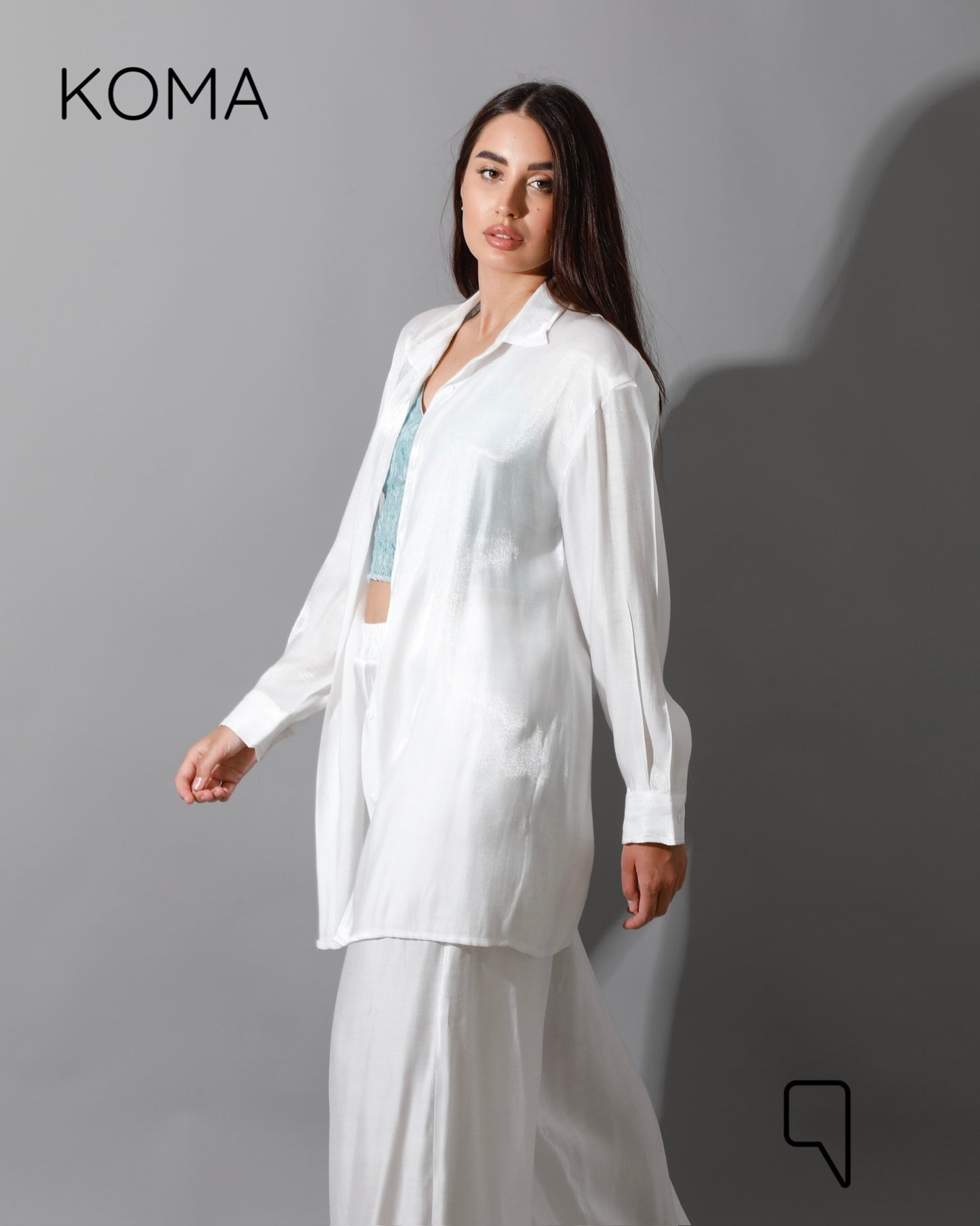 Shemer Long Shirt & Wide Leg Trousers Set - white