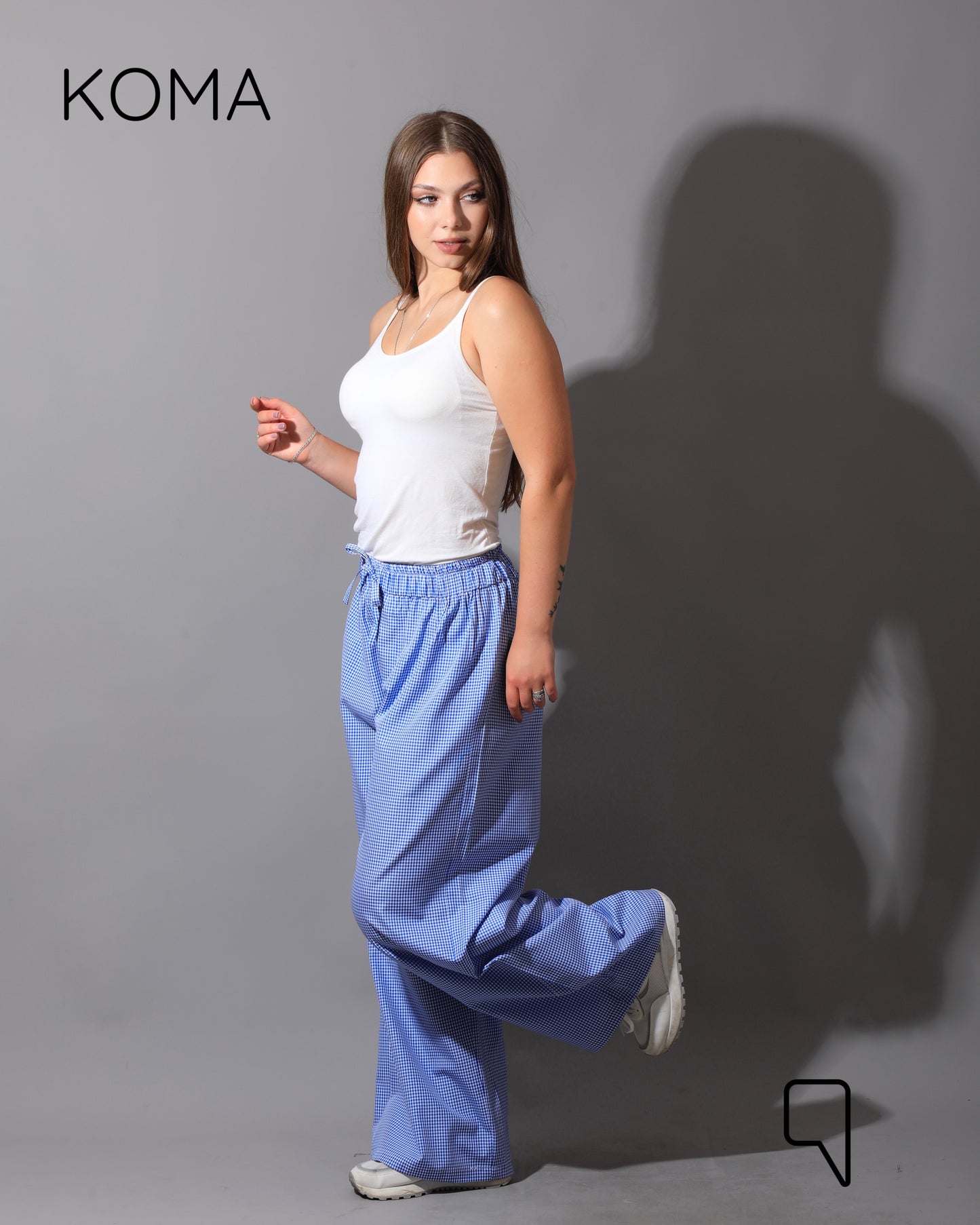 Plaid Straight Leg trousers - Plaid Baby Blue