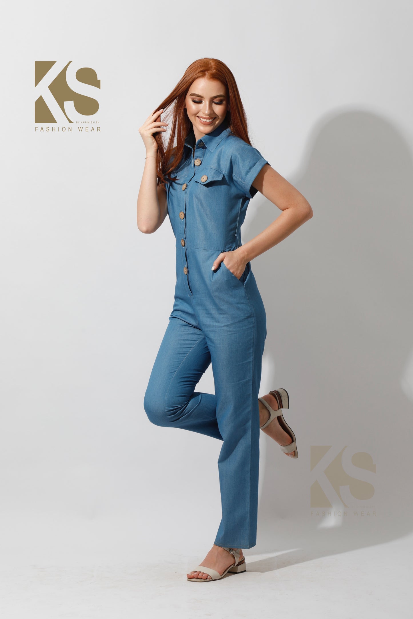 Buttons Jeans Jumpsuit - Blue
