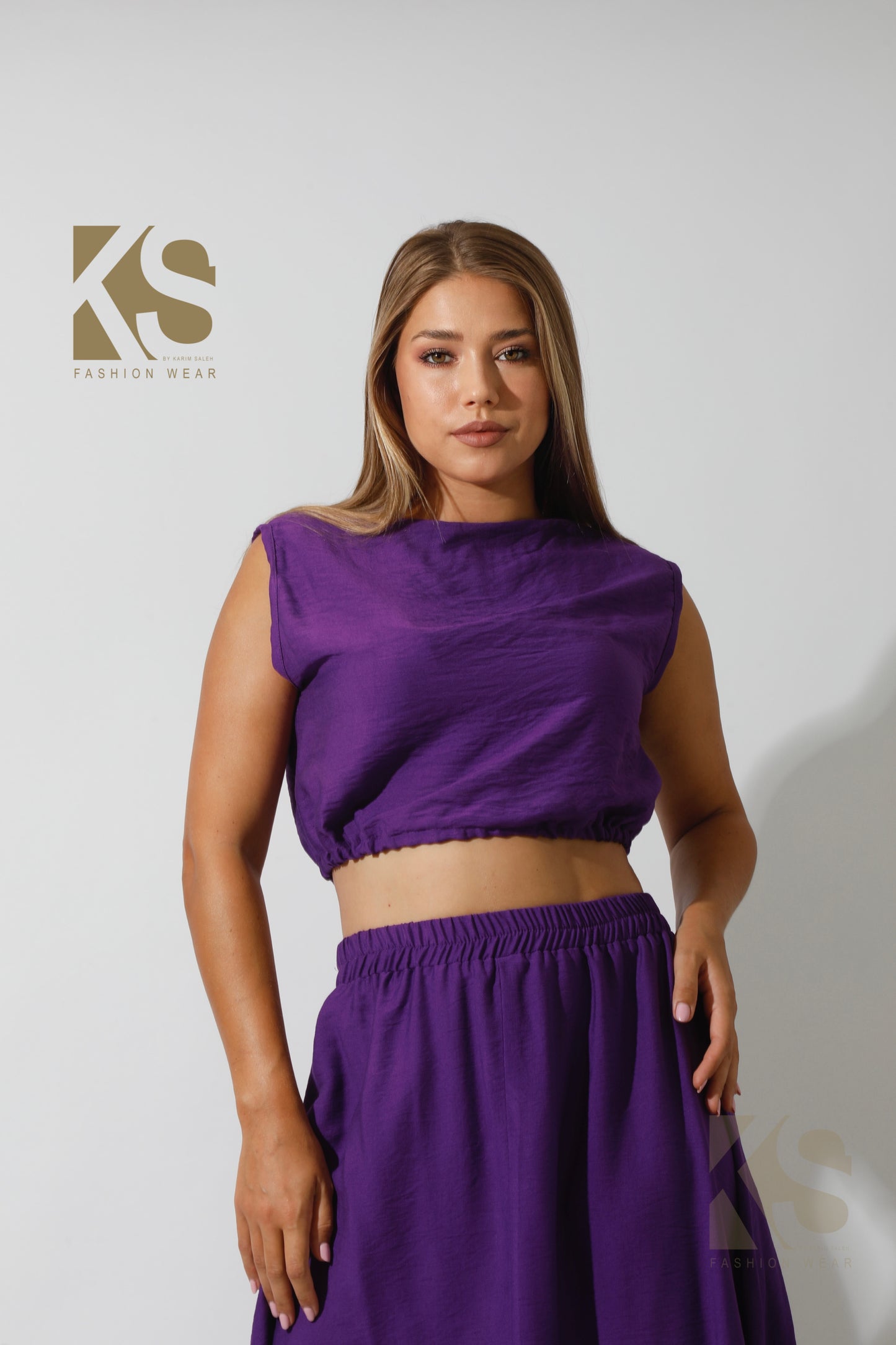 Crop Top & Maxi Side Slite Skirt Set - Purple