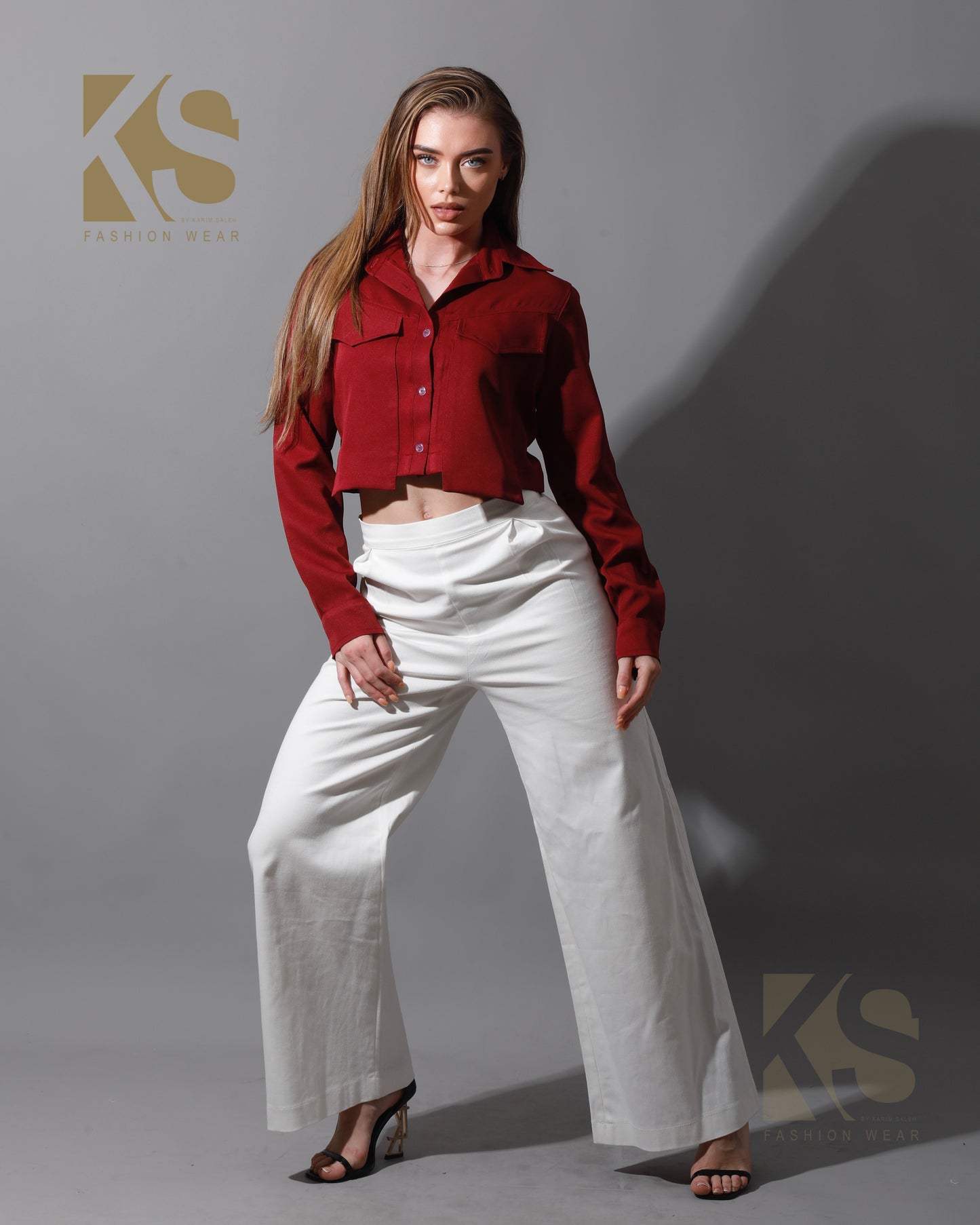 Pockets Cropped Shirt - Maroon
