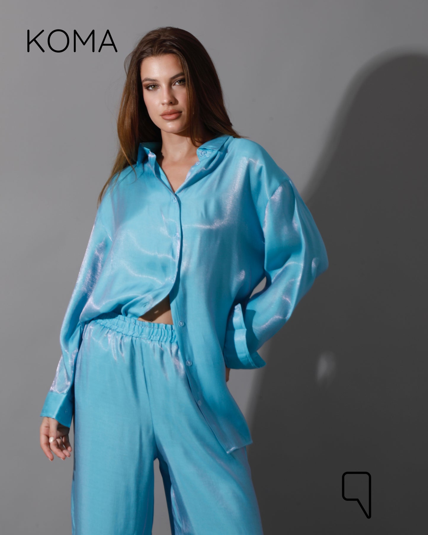 Shemer Long Shirt & Wide Leg Trousers Set - Turquoise