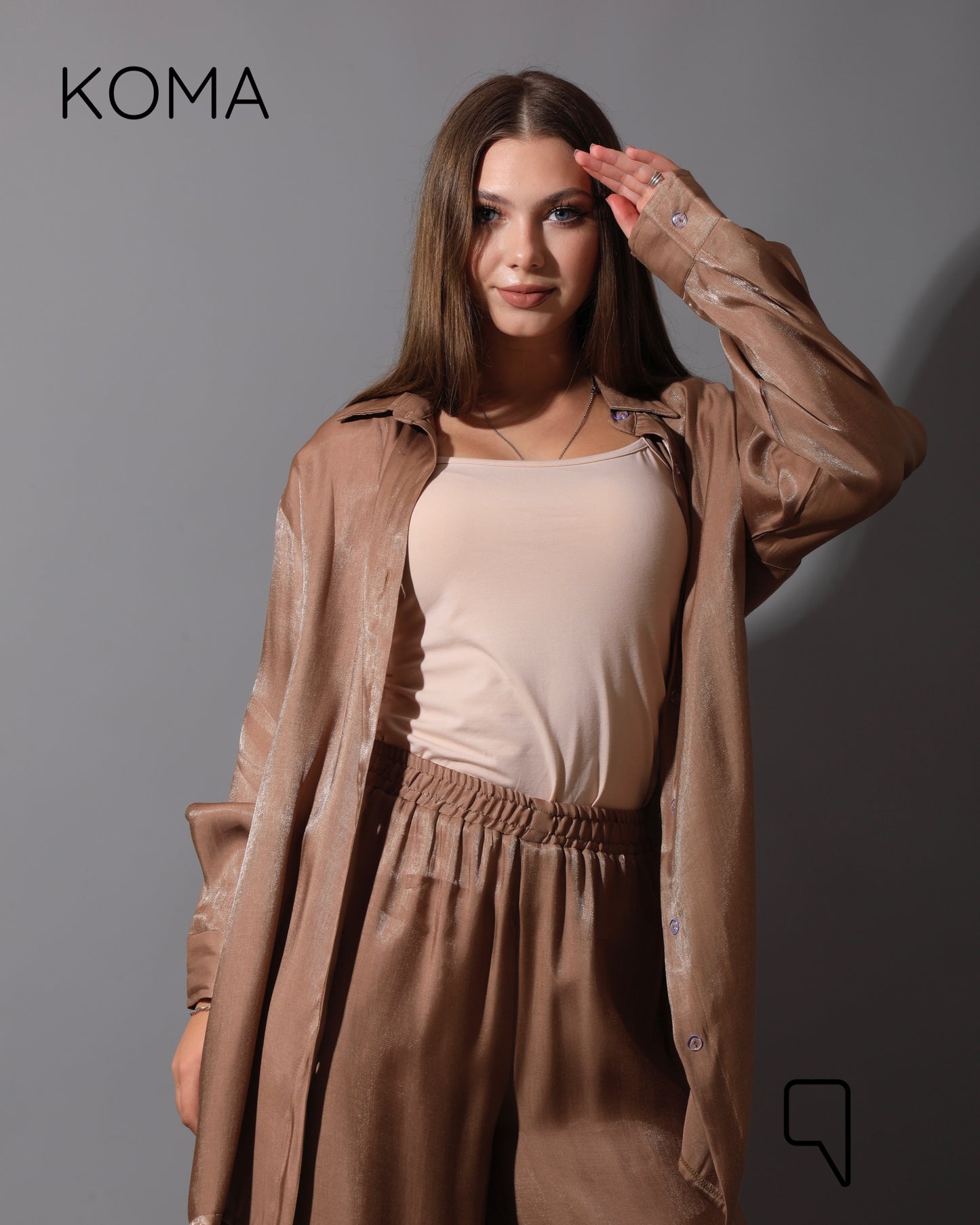 Shemer Long Shirt & Wide Leg Trousers Set - Camel