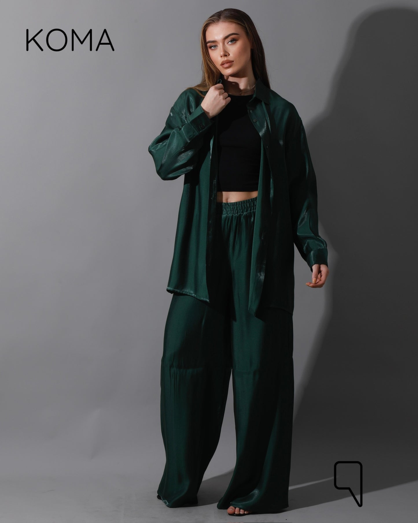 Shemer Long Shirt & Wide Leg Trousers Set - Olive