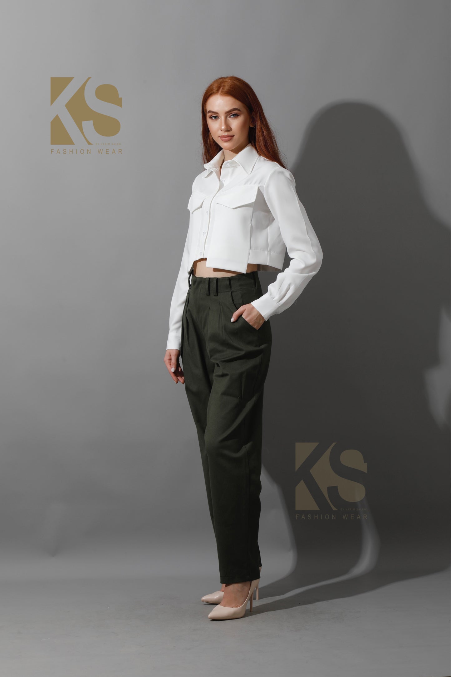 High Rise Paper-Bag Pants - Olive