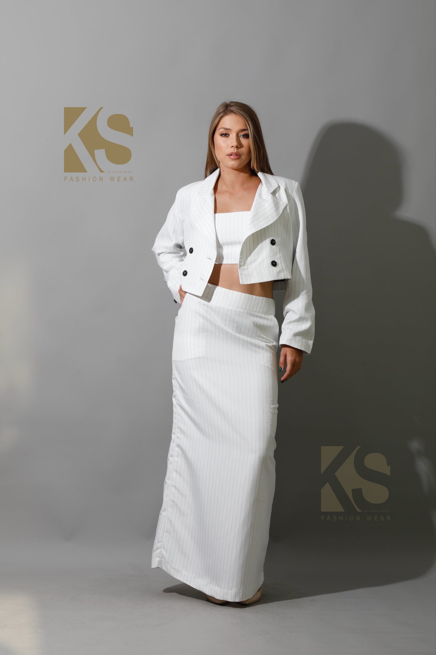 Striped Maxi Skirt Co-Ord - White