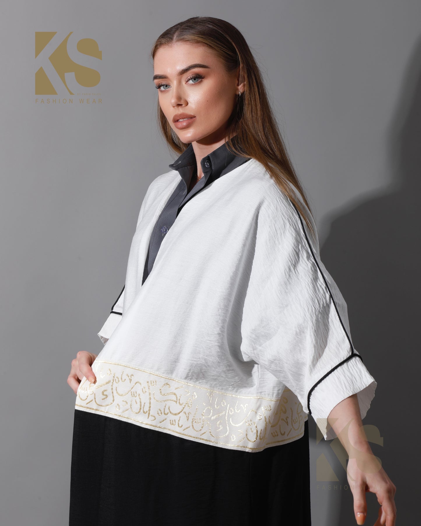 Double Colored Arabic Kaftan - White & Black