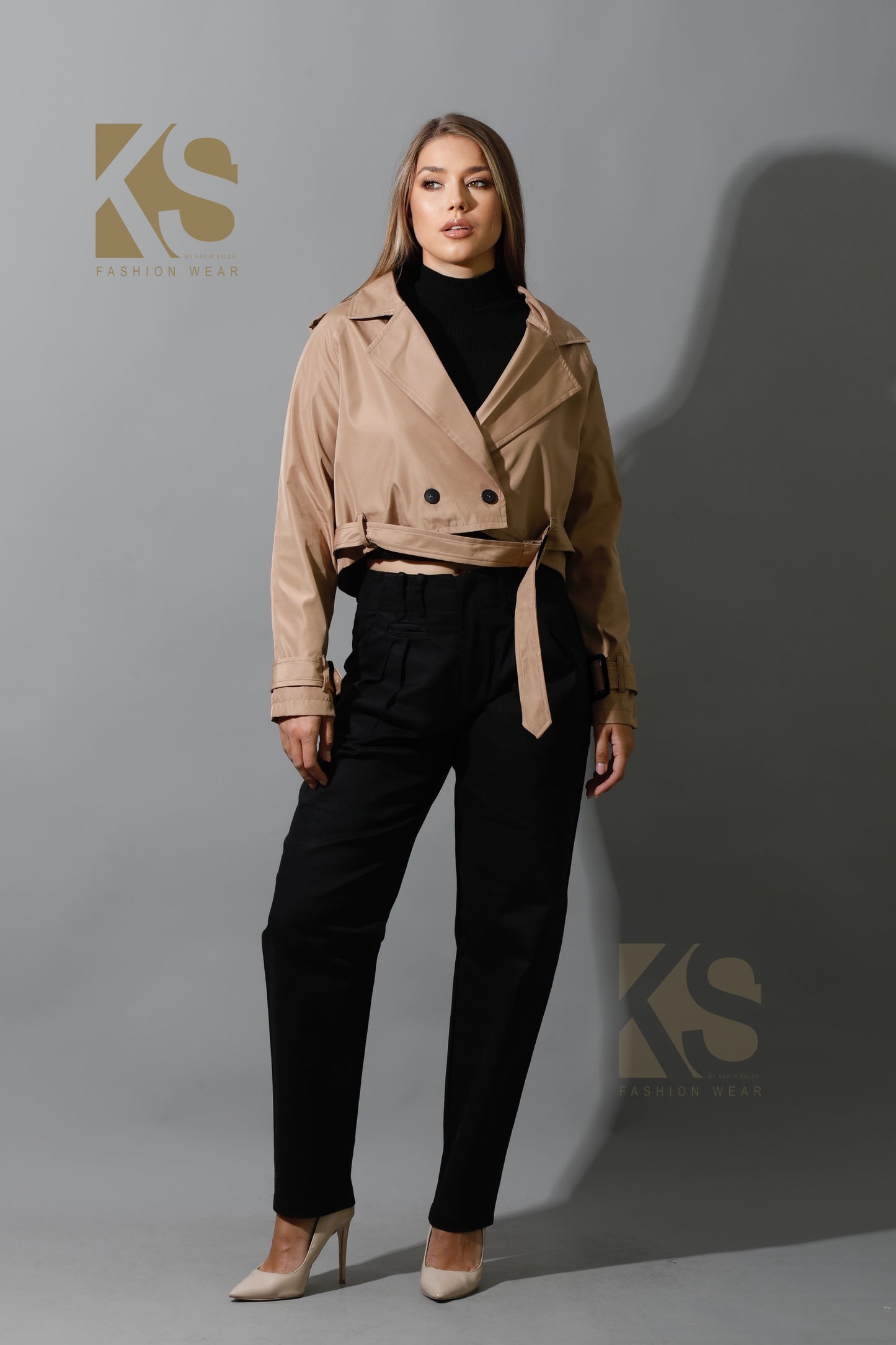 Double Breasted Trench Jacket - Beige