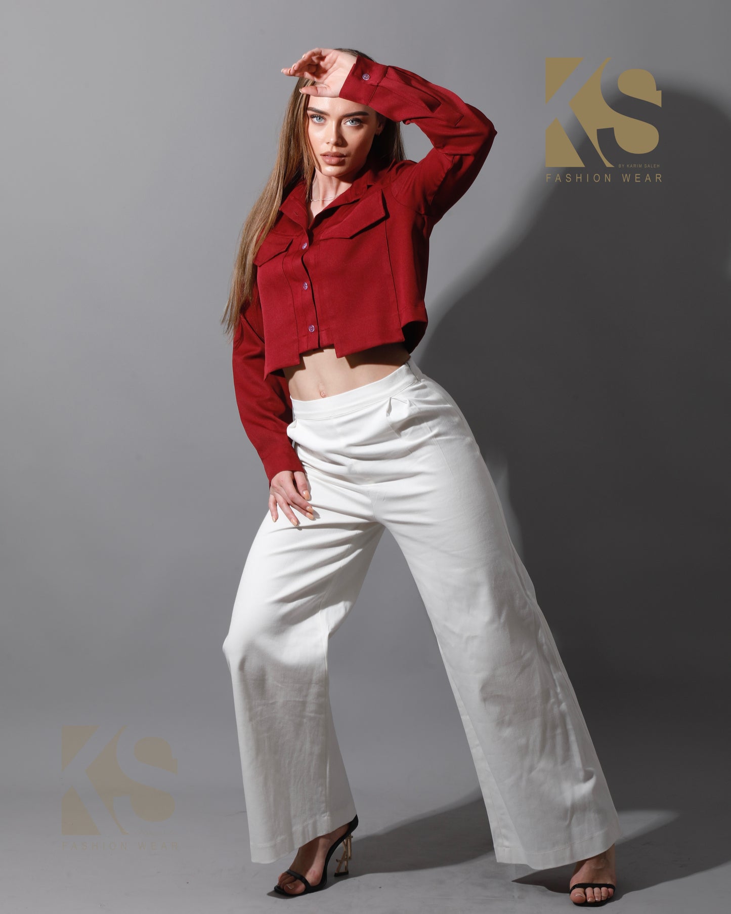 Pockets Cropped Shirt - Maroon