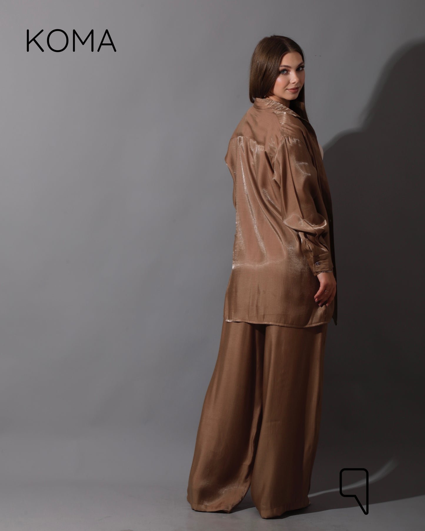 Shemer Long Shirt & Wide Leg Trousers Set - Camel