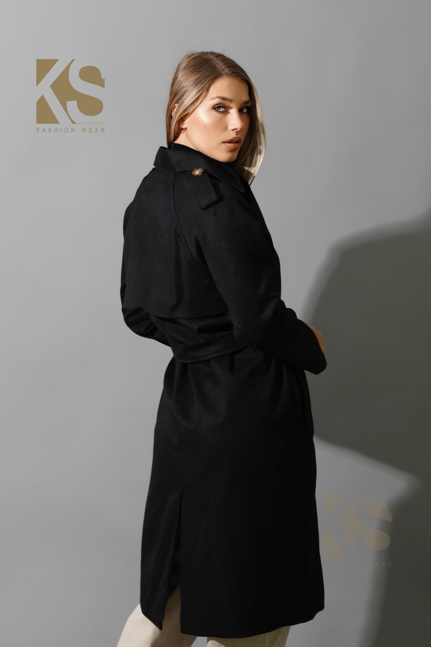 Wrapped Belted Trench Coat - Black