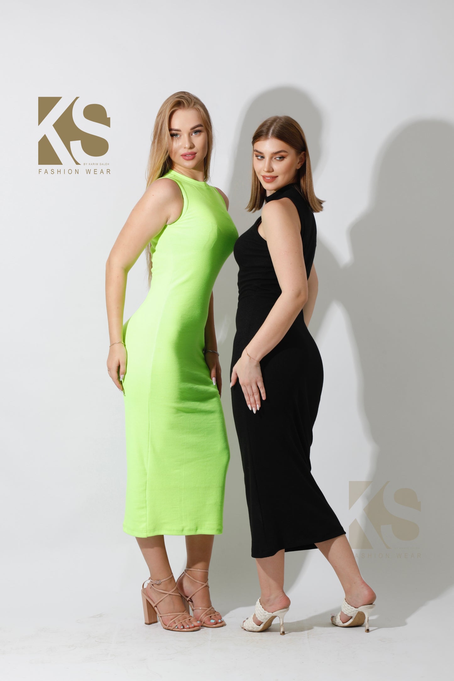 Slinky High Neck Midi Sleeveless Dress - Black
