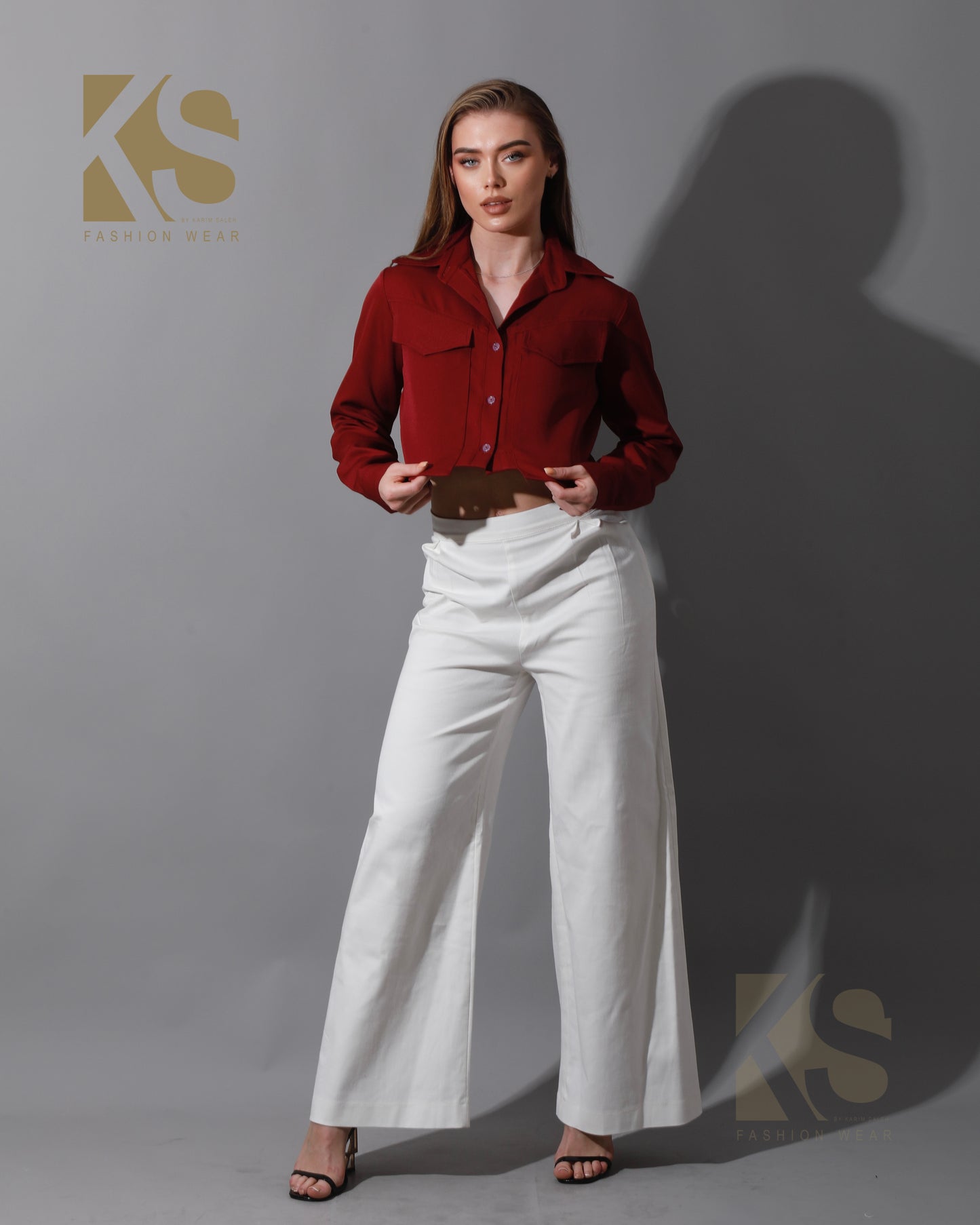 Pockets Cropped Shirt - Maroon