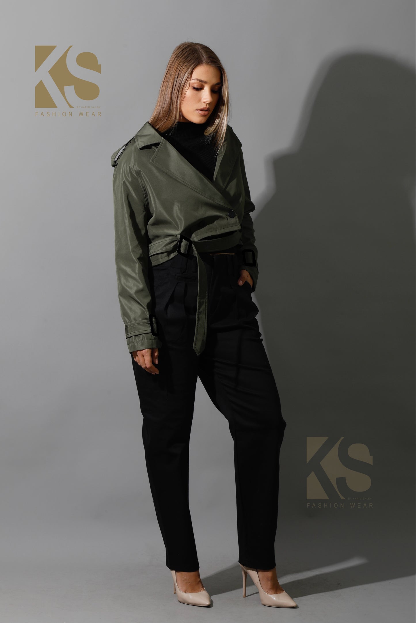 Double Breasted Trench Jacket - Olive