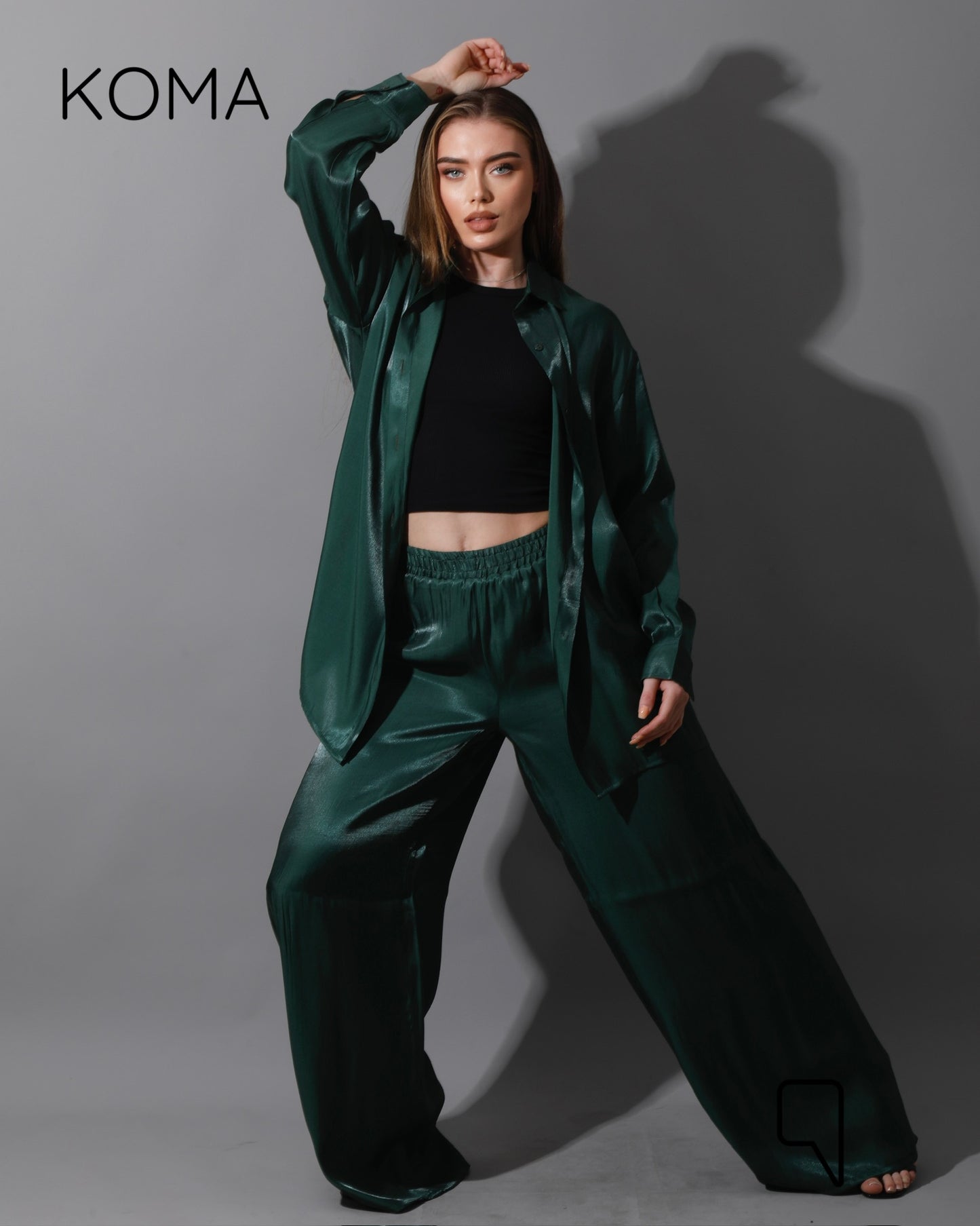 Shemer Long Shirt & Wide Leg Trousers Set - Olive